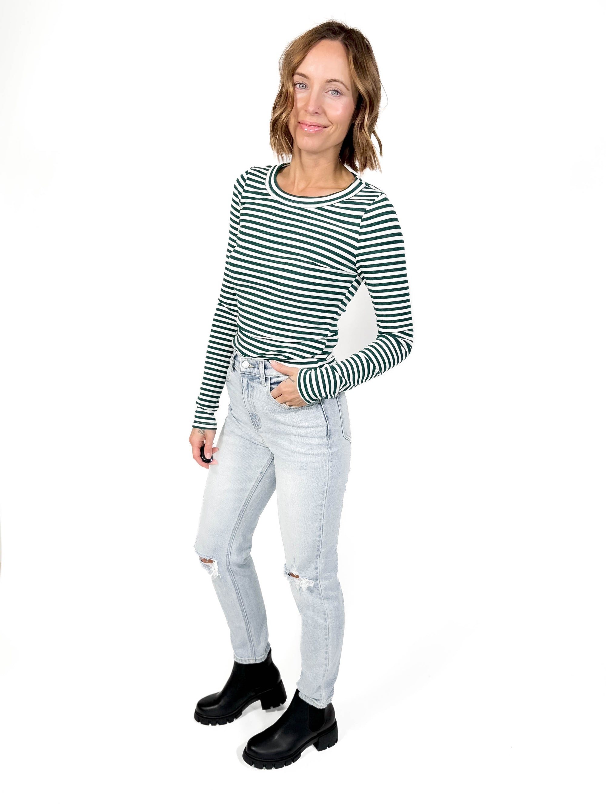 Lula Stripe Long Sleeve- GREEN -FINAL SALE