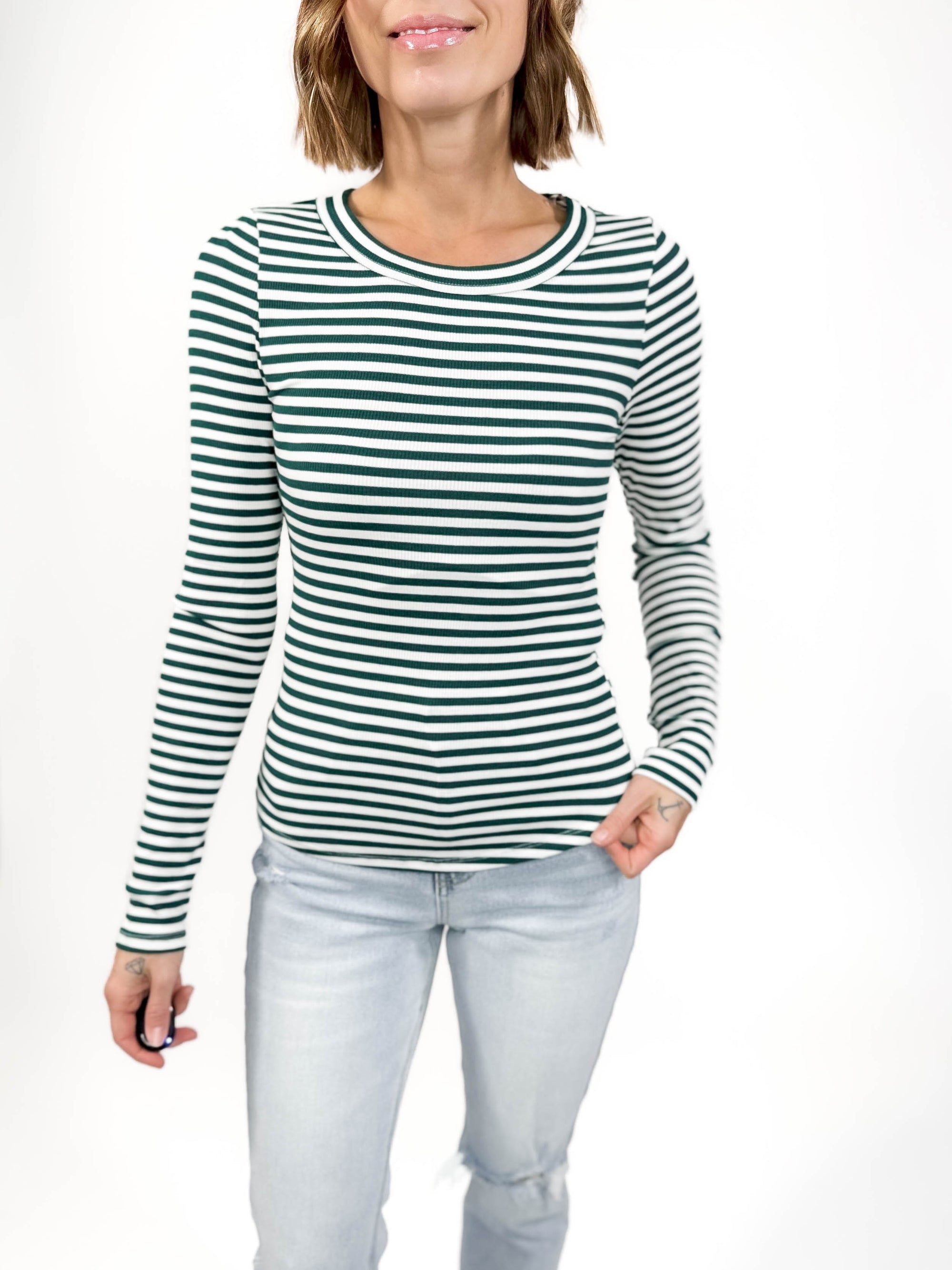 Lula Stripe Long Sleeve- GREEN -FINAL SALE