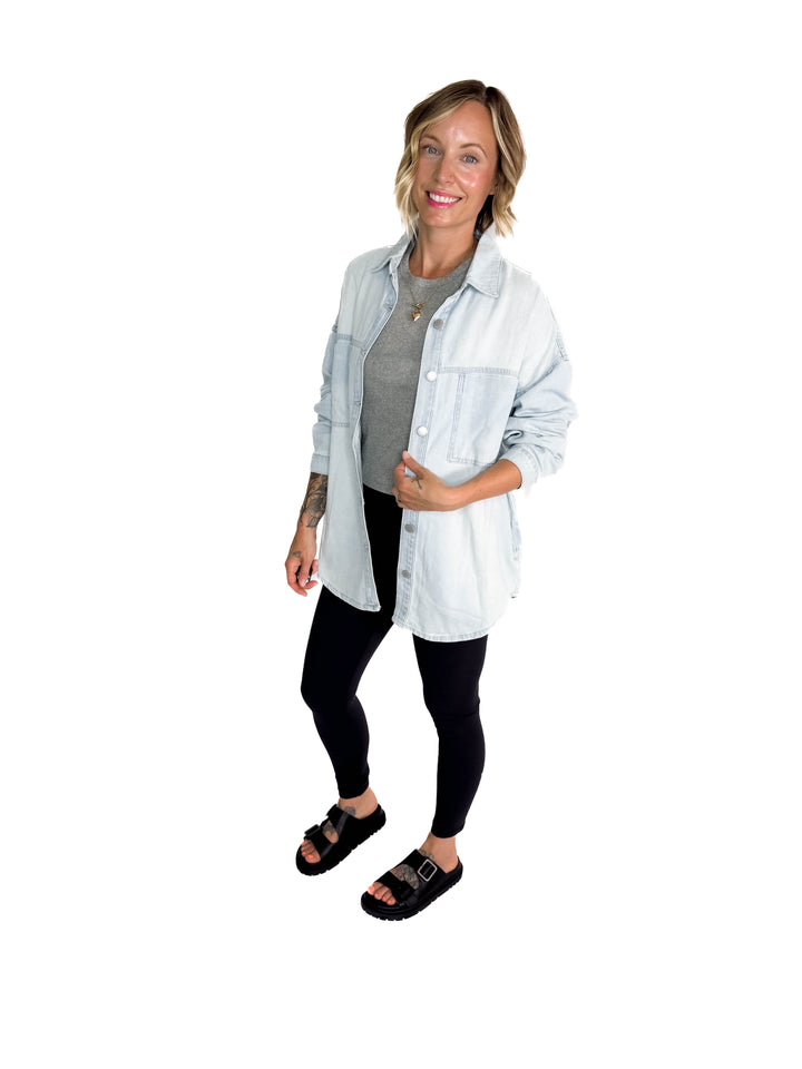 Brennan Oversized Shacket- LIGHT WASH-FINAL SALE