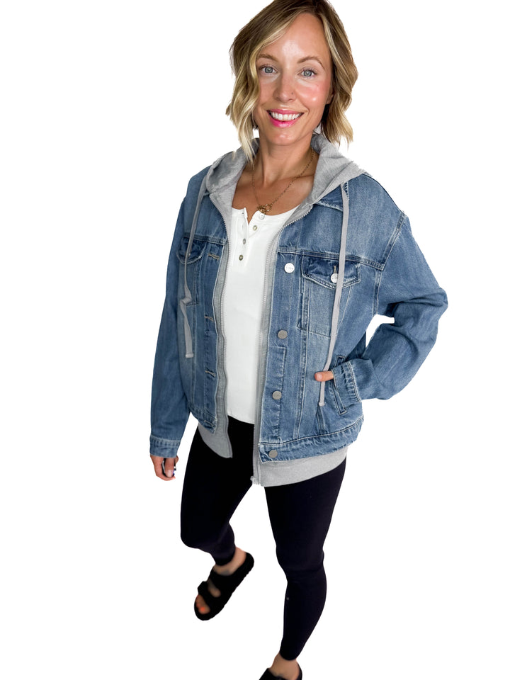 Marcus Relaxed Hoodie Jacket- DARK WASH-MEDIUM WASH-FINAL SALE *L*