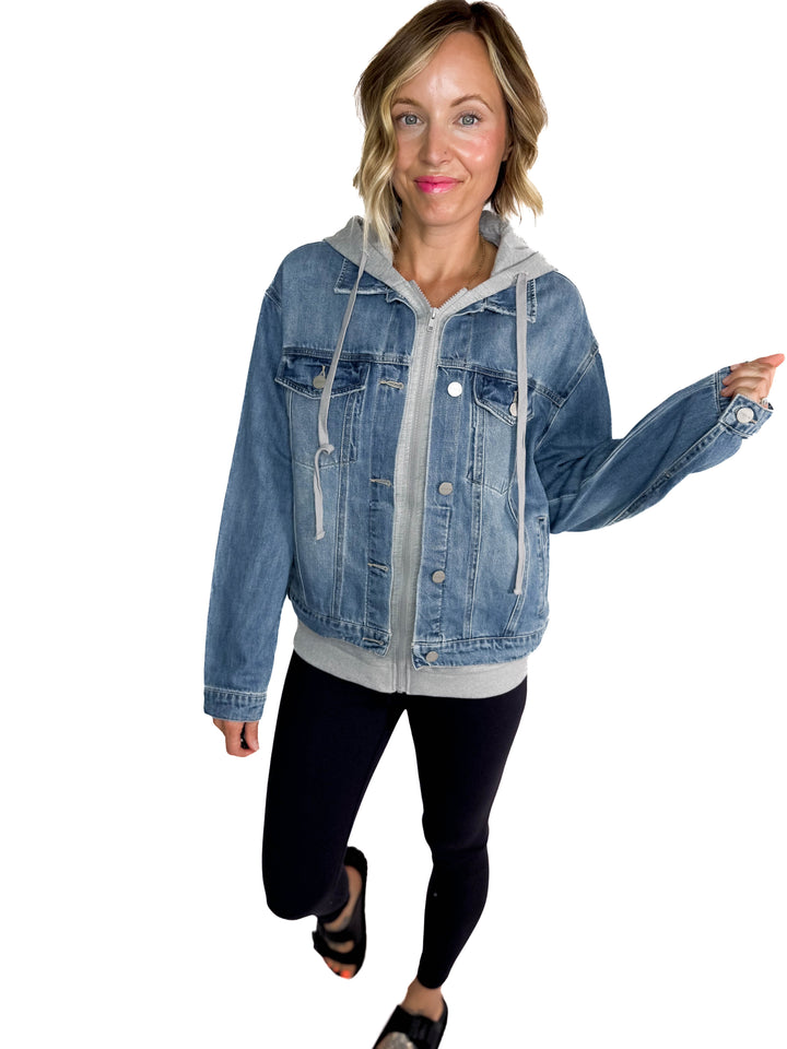 Marcus Relaxed Hoodie Jacket- DARK WASH-MEDIUM WASH-FINAL SALE *L*