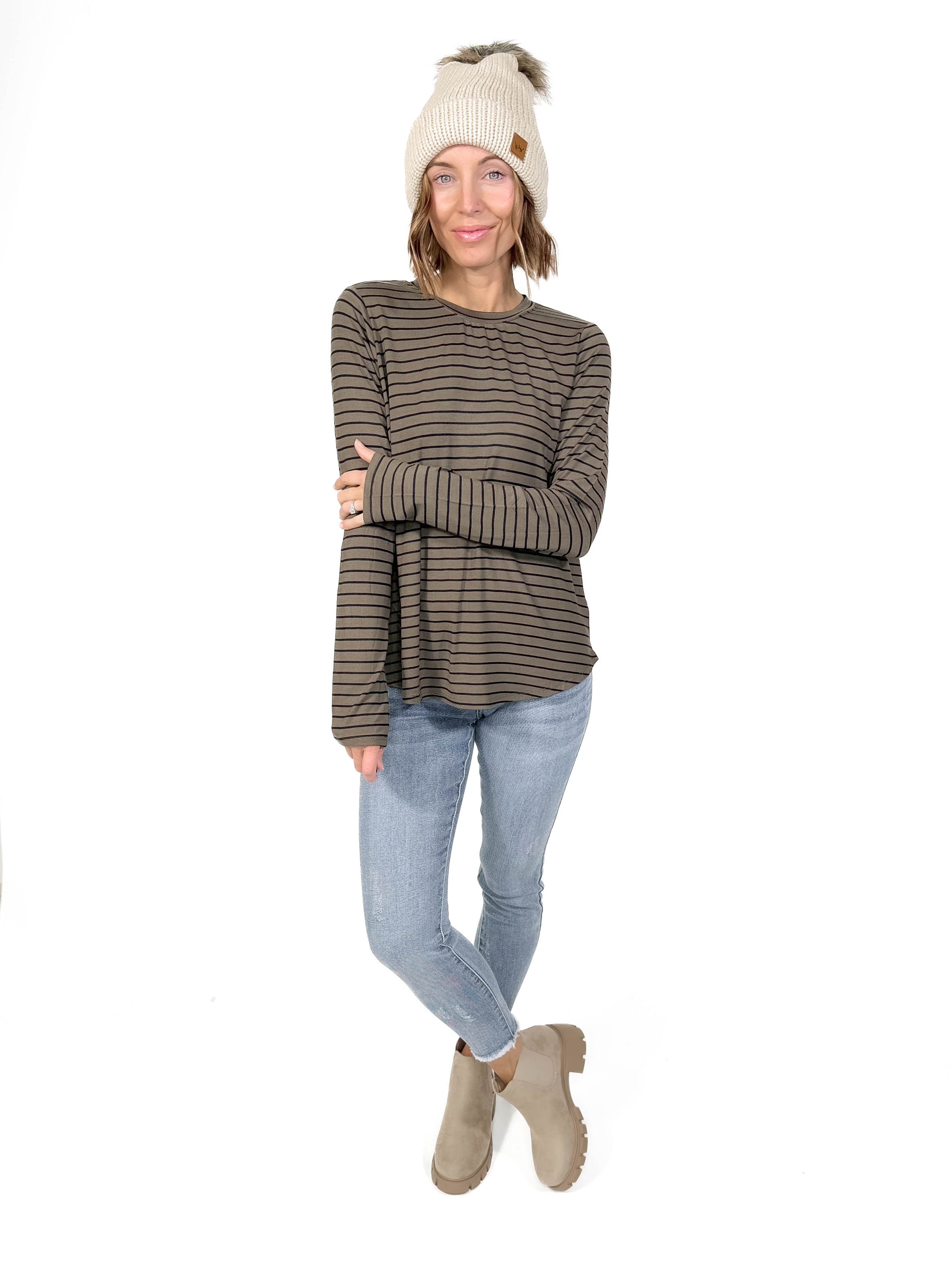 THREAD & SUPPLY Stassia Long Sleeve- OLIVE STRIPE