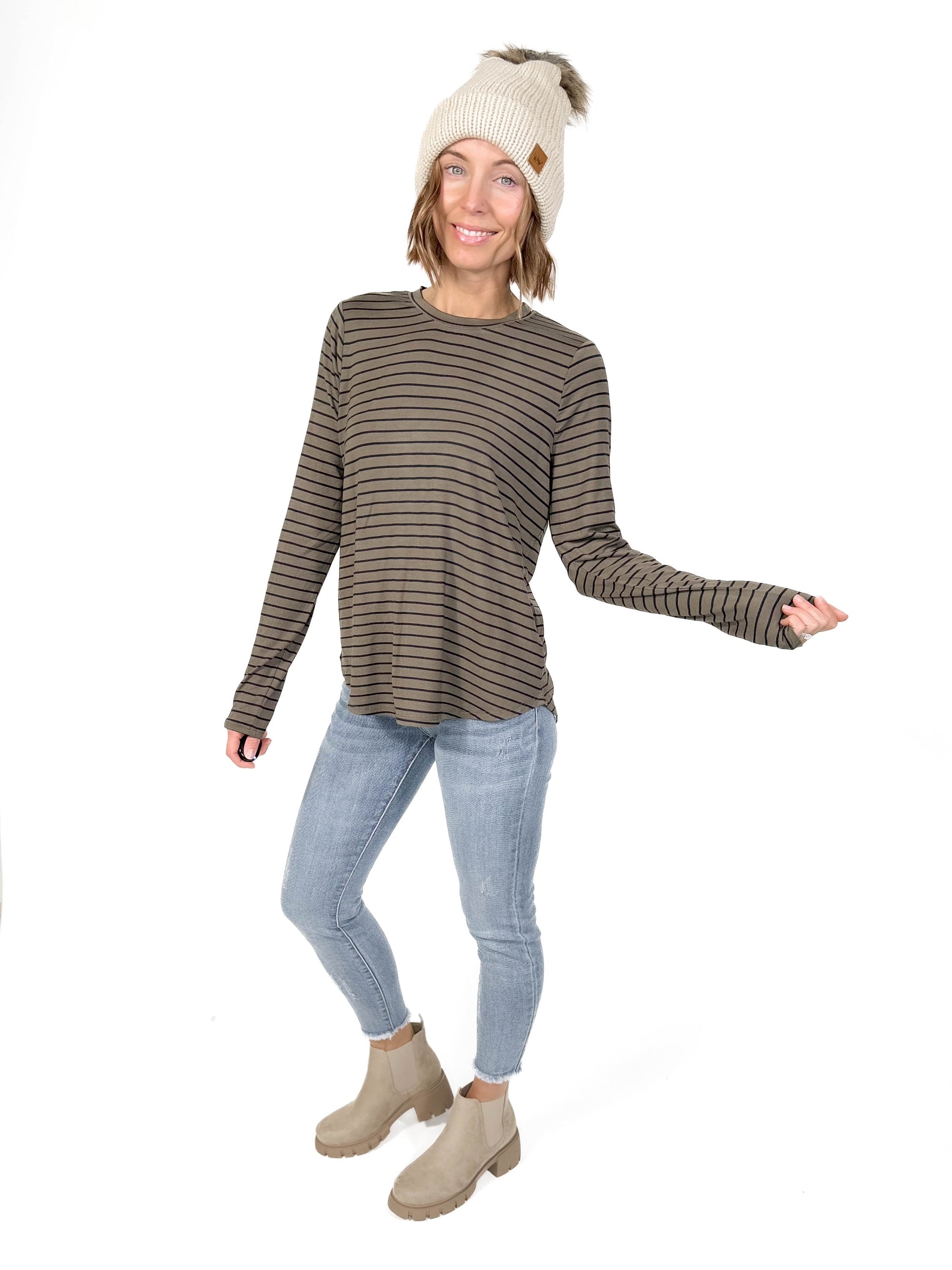 THREAD & SUPPLY Stassia Long Sleeve- OLIVE STRIPE