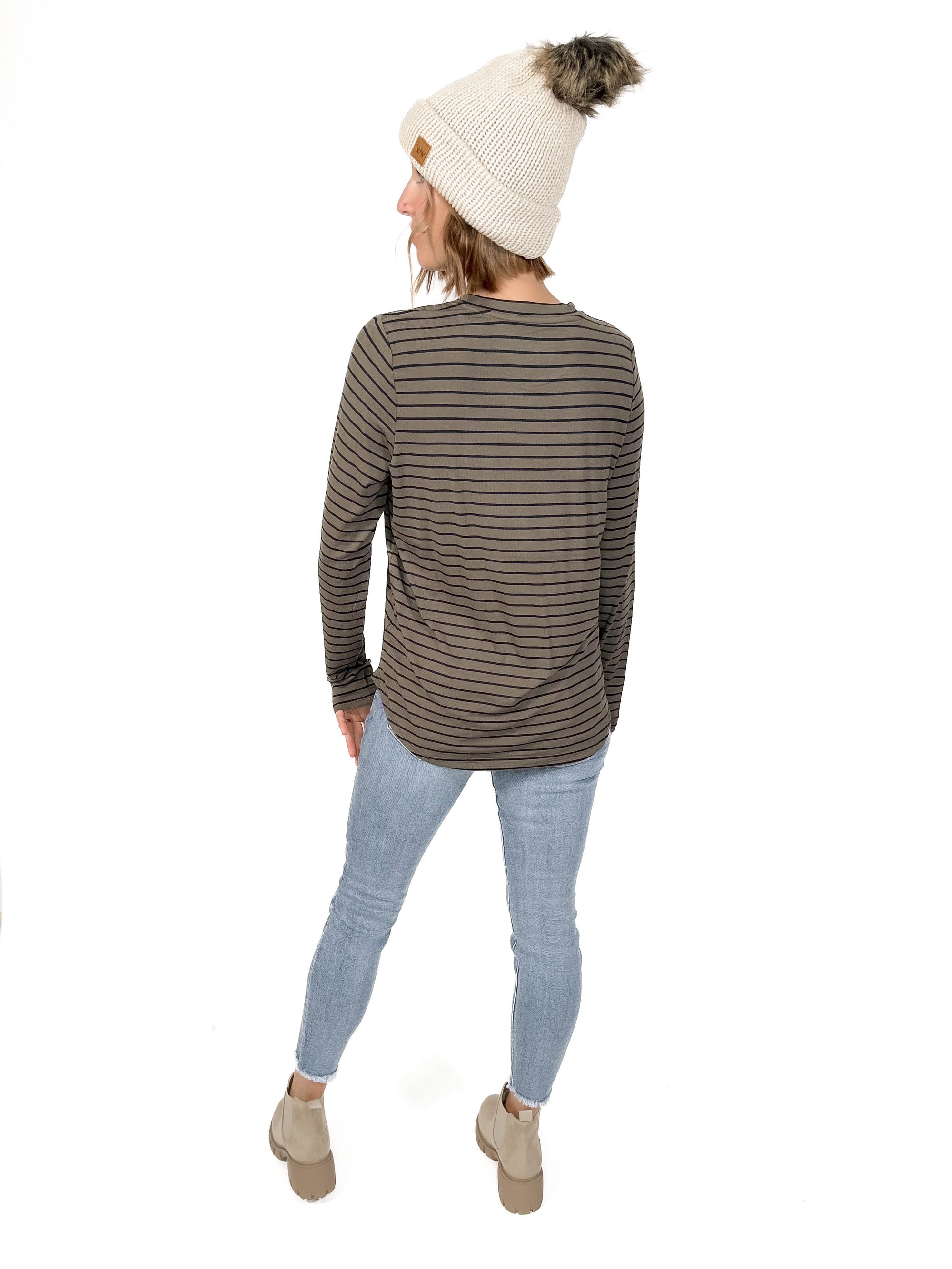 THREAD & SUPPLY Stassia Long Sleeve- OLIVE STRIPE