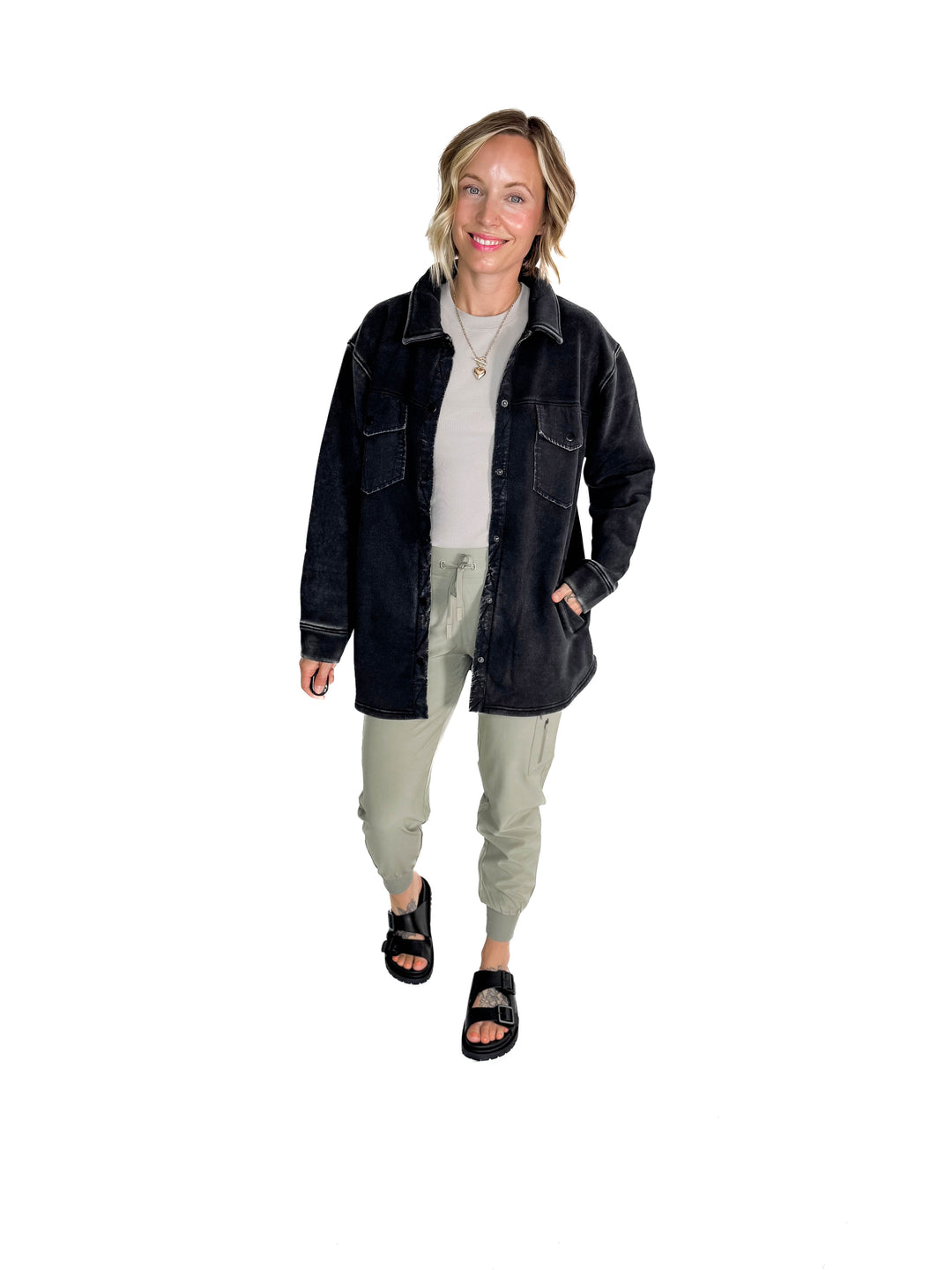 MONO B Valerie Snap on Shacket- BLACK-FINAL SALE