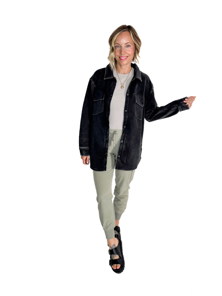 MONO B Valerie Snap on Shacket- BLACK-FINAL SALE
