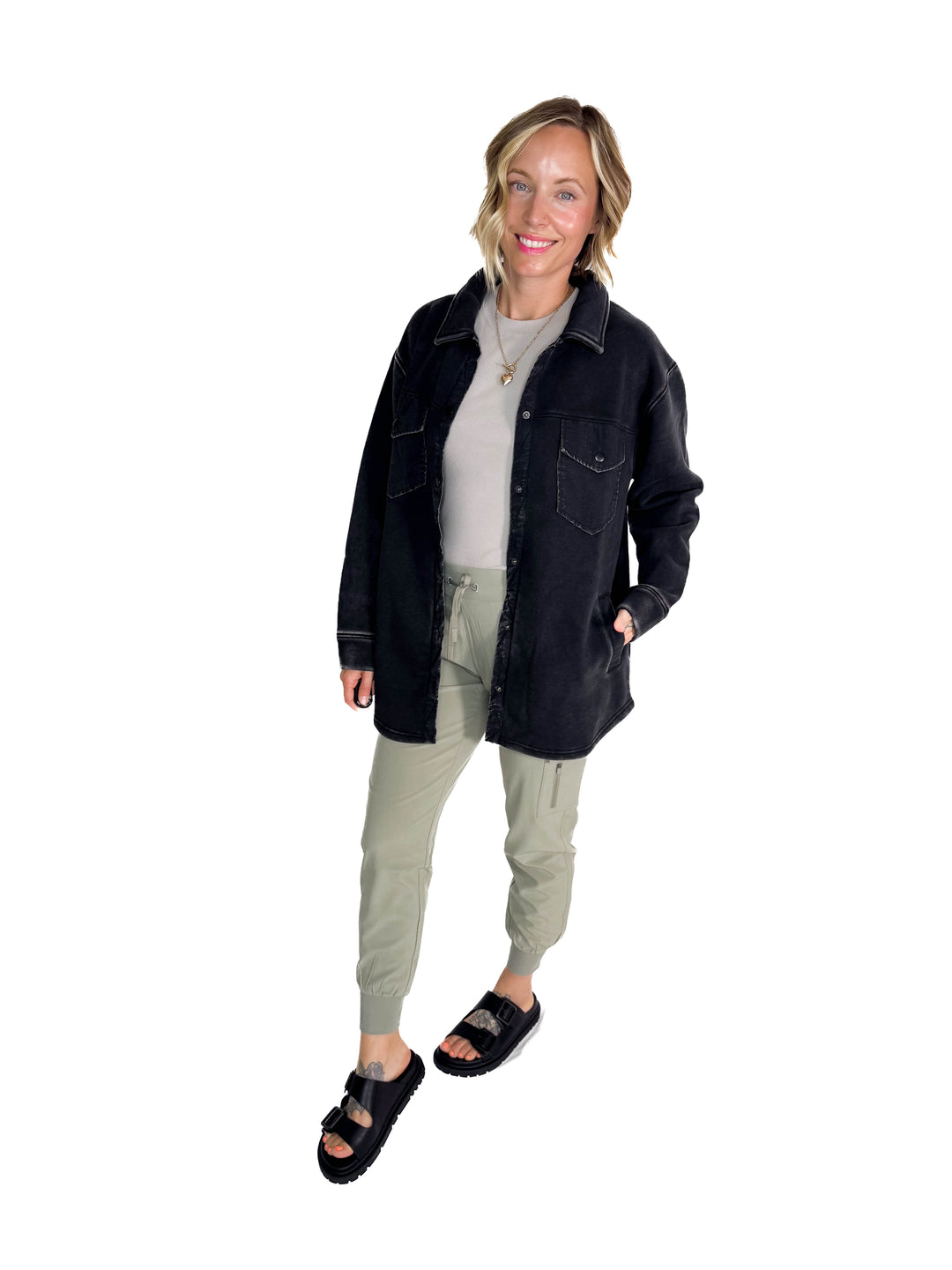 MONO B Valerie Snap on Shacket- BLACK-FINAL SALE