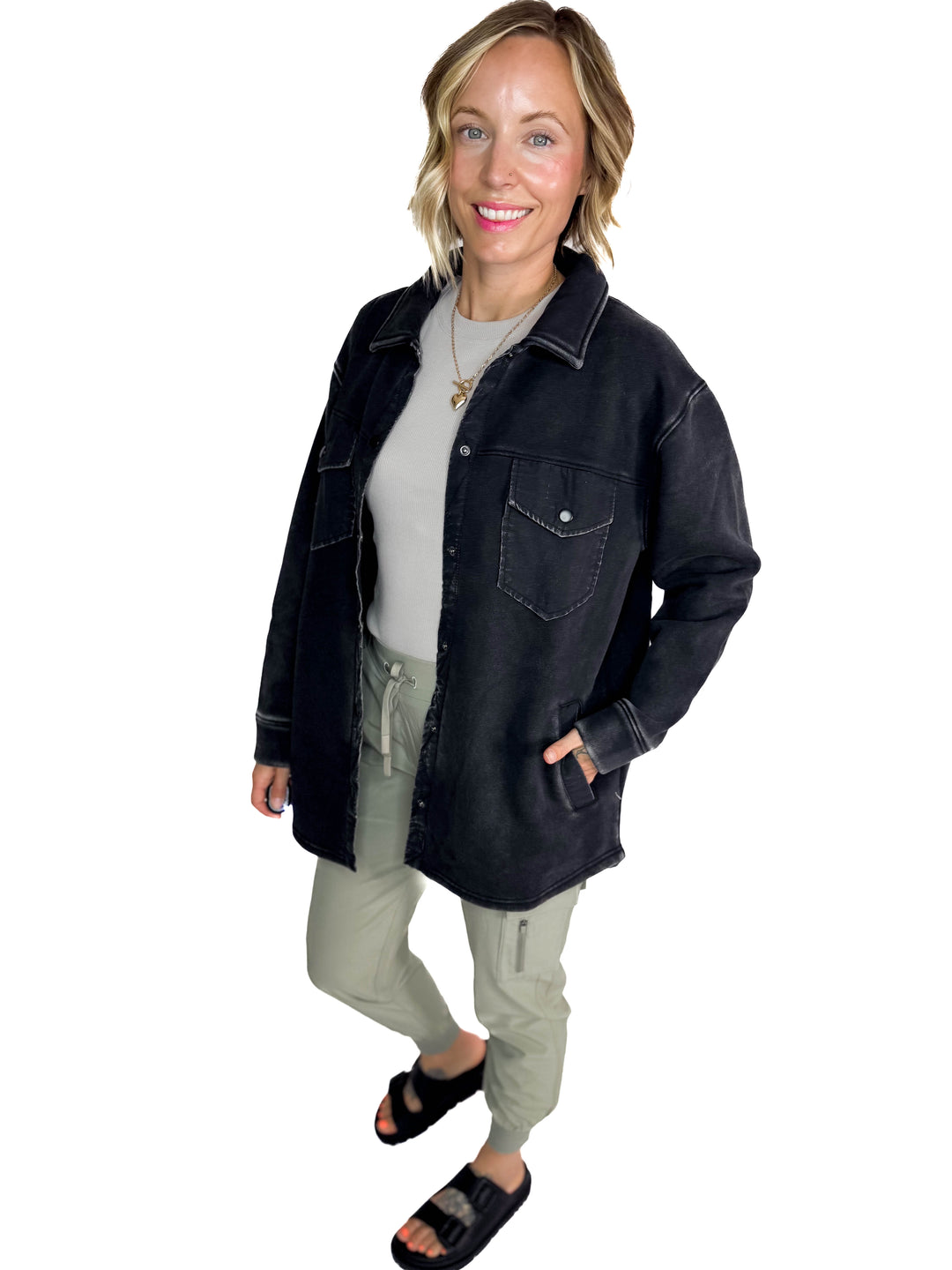 MONO B Valerie Snap on Shacket- BLACK-FINAL SALE