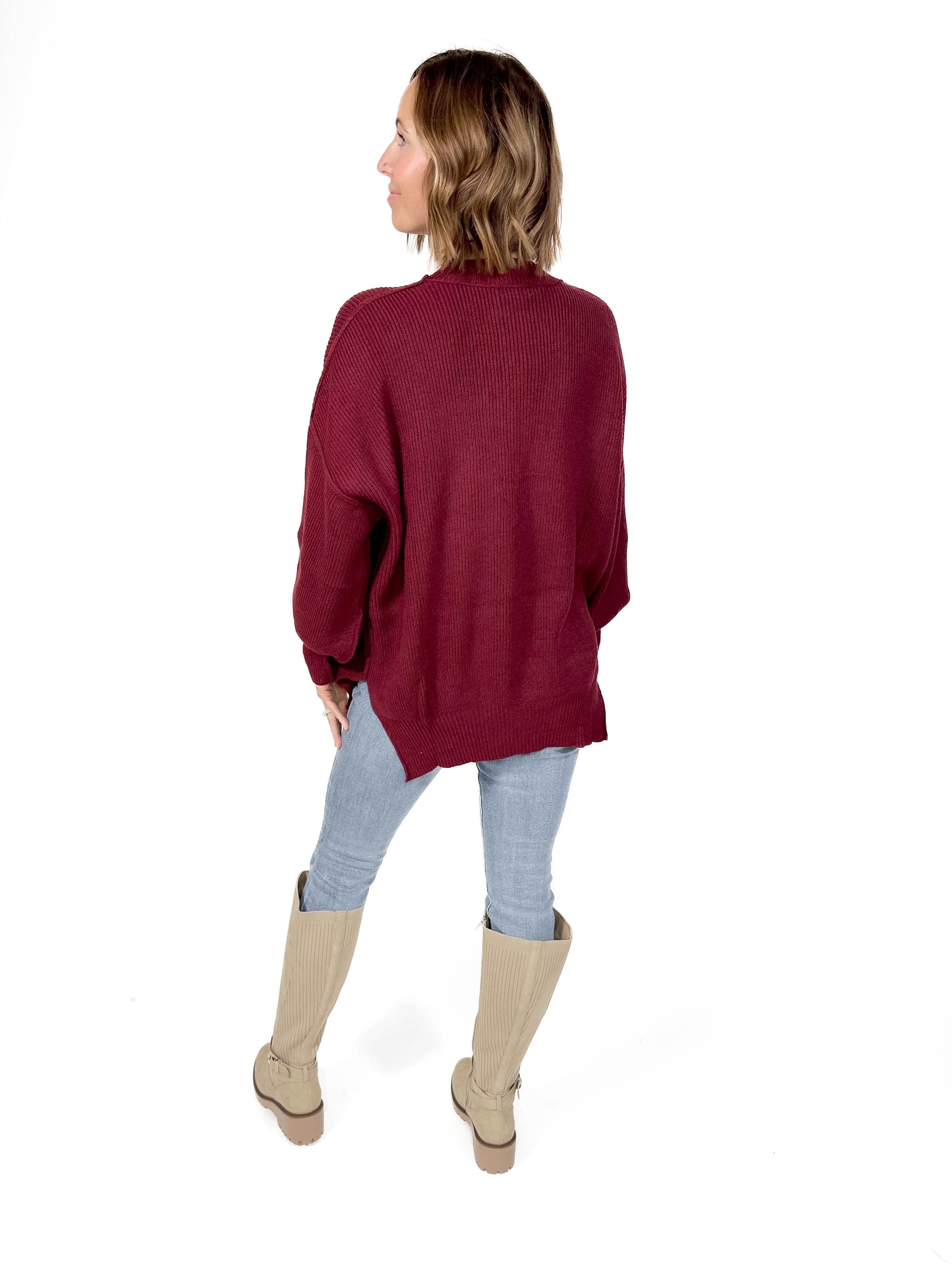 Oakes Mock Neck Sweater- MAROON -FINAL SALE