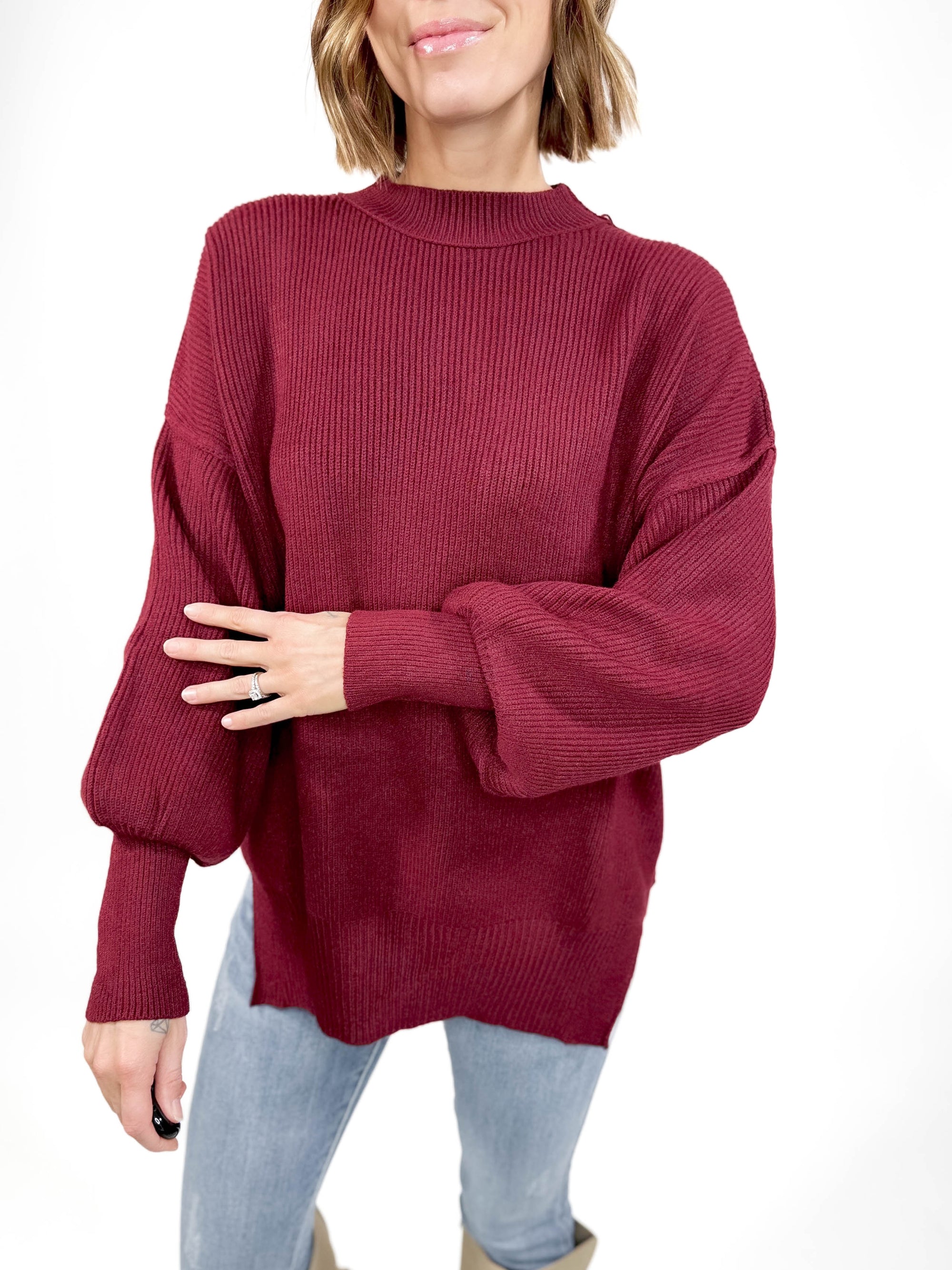 Oakes Mock Neck Sweater- MAROON -FINAL SALE