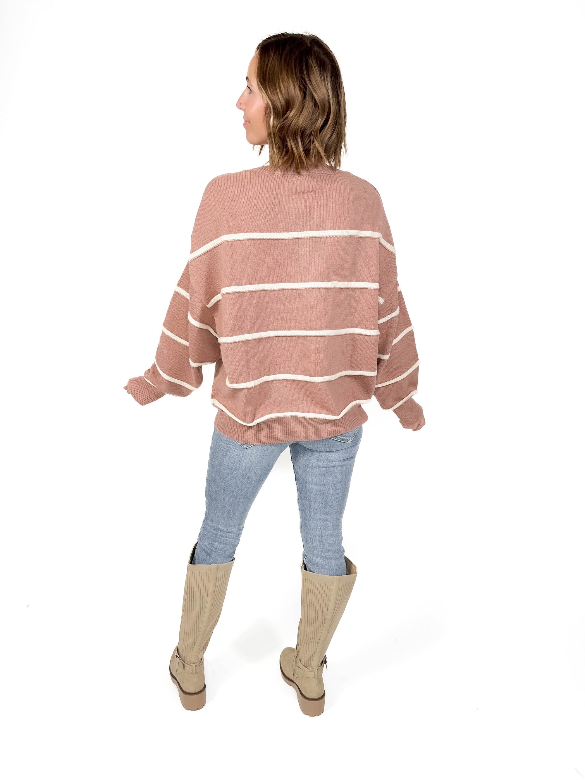 Ruby Henley Sweater- MOCHA/IVORY