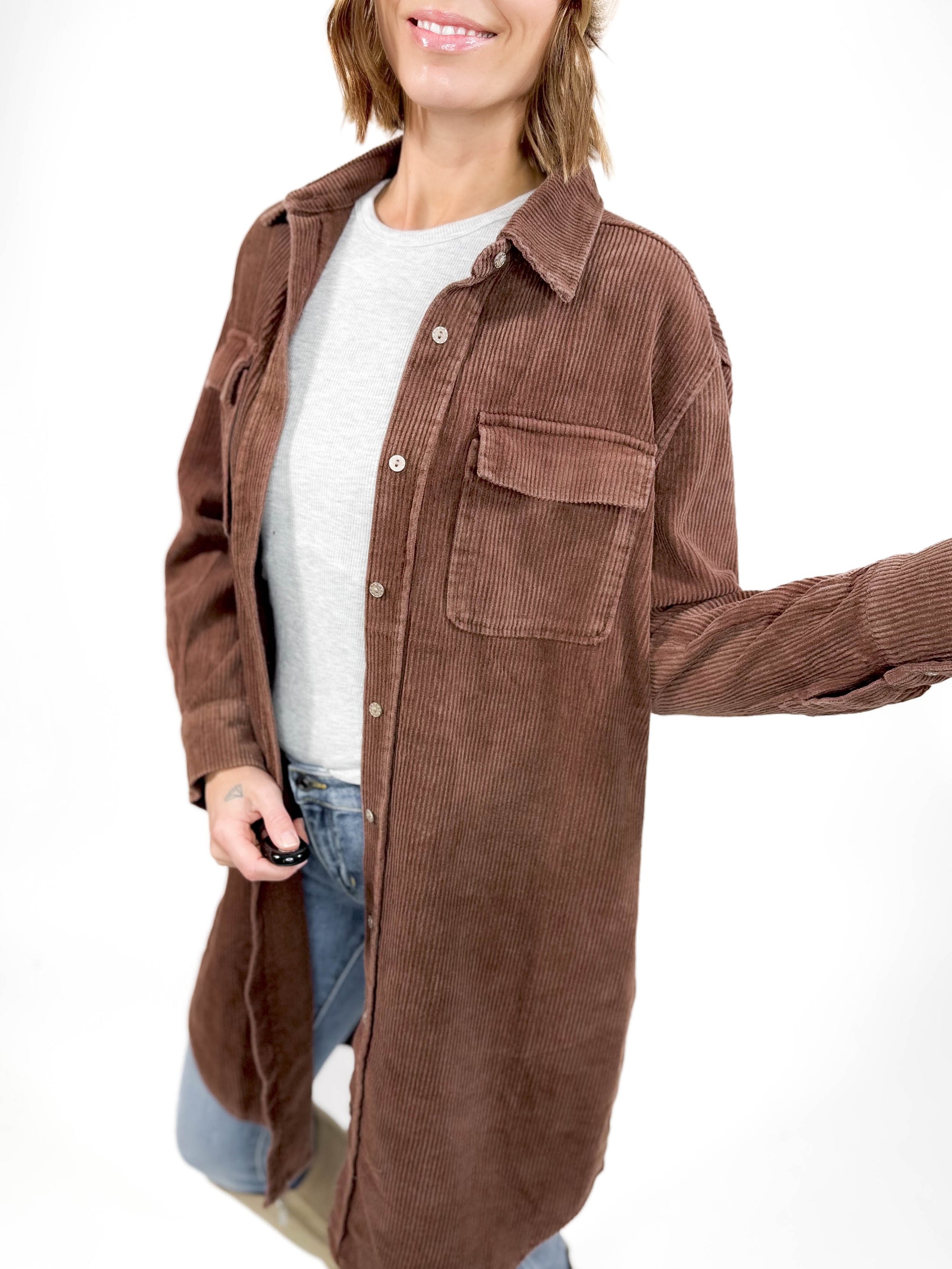 Chase Corduroy Shacket- MOCHA