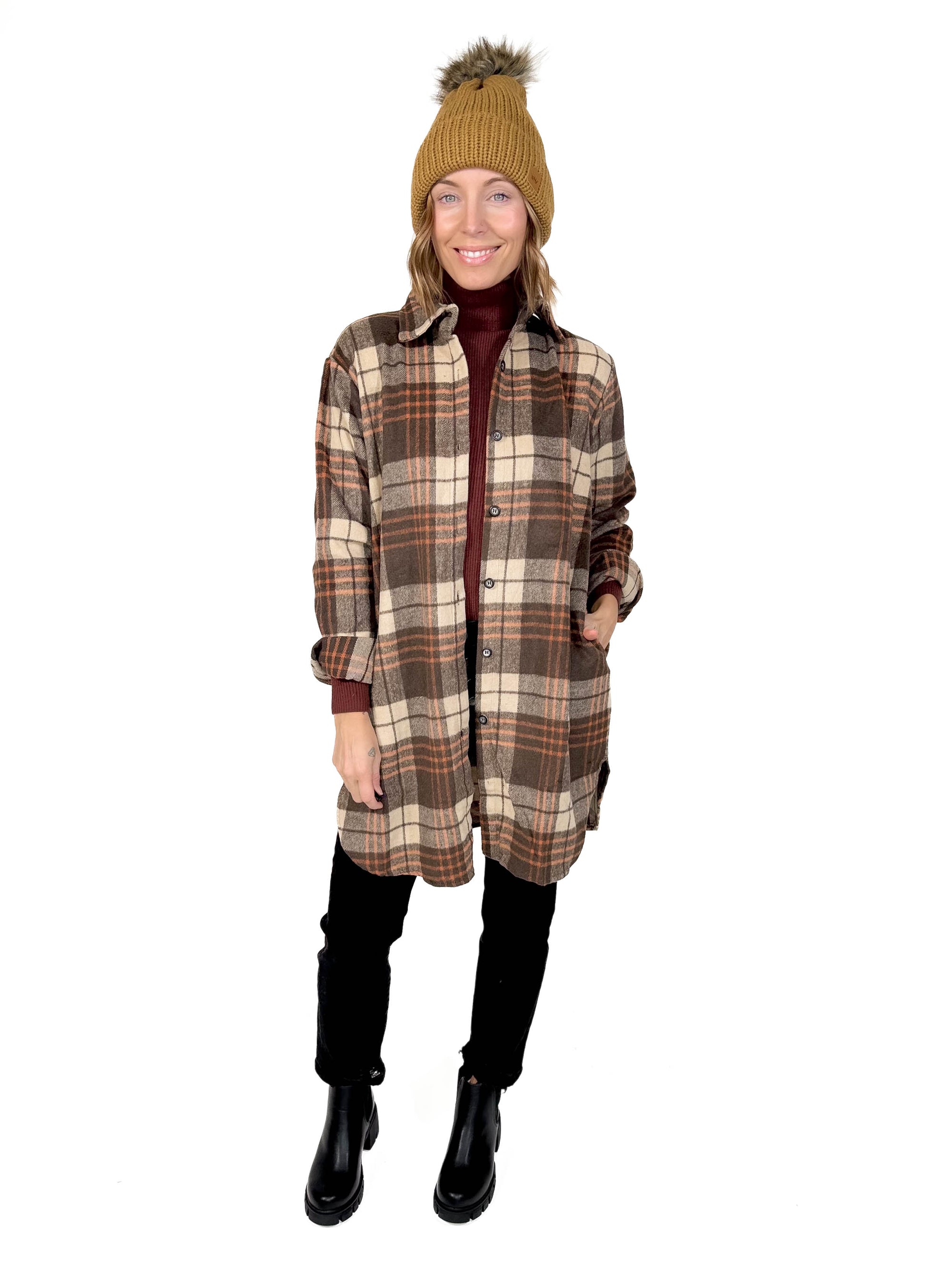 Renfrew Plaid Shacket- APRICOT/BROWN