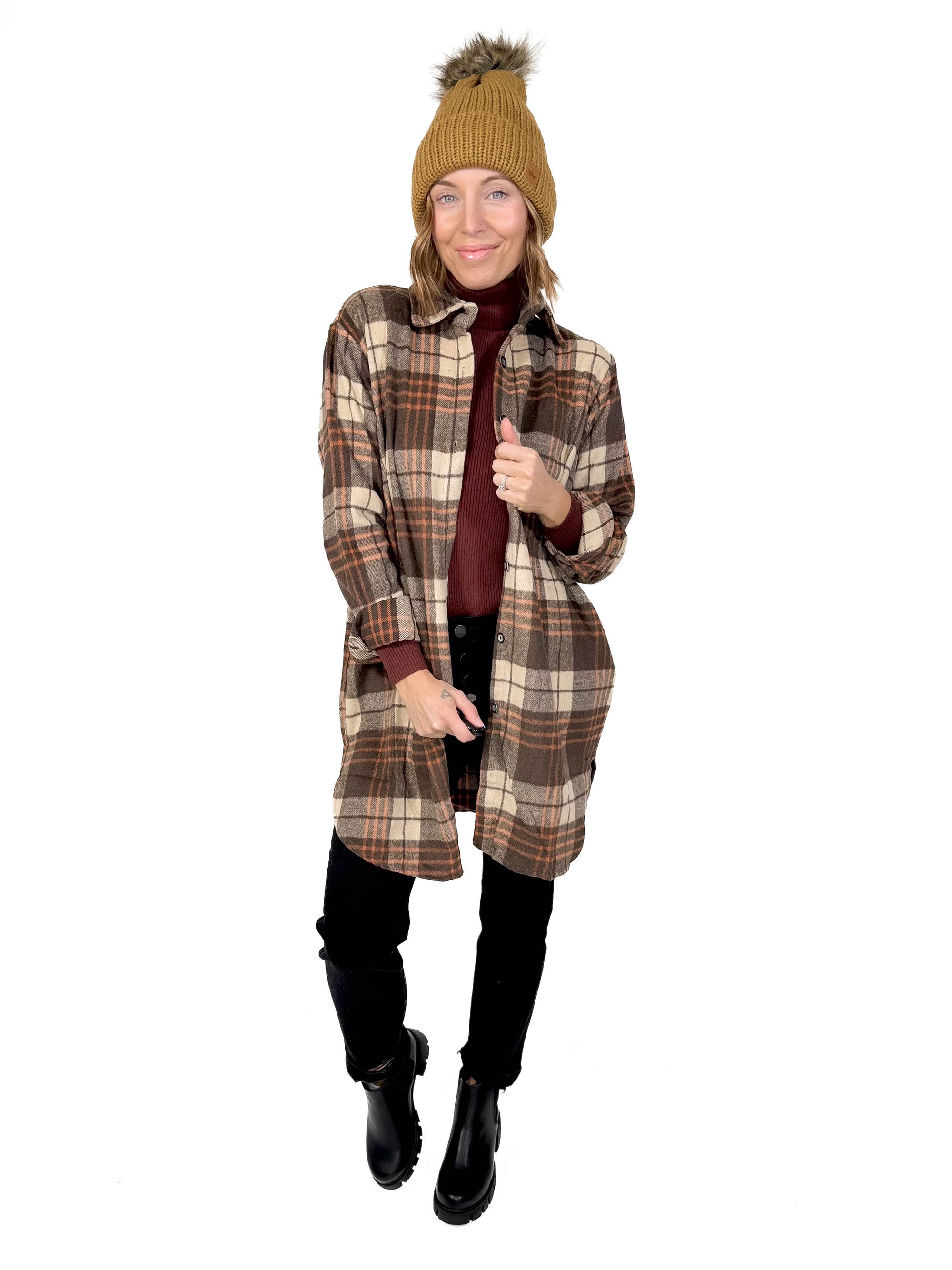 Renfrew Plaid Shacket- APRICOT/BROWN