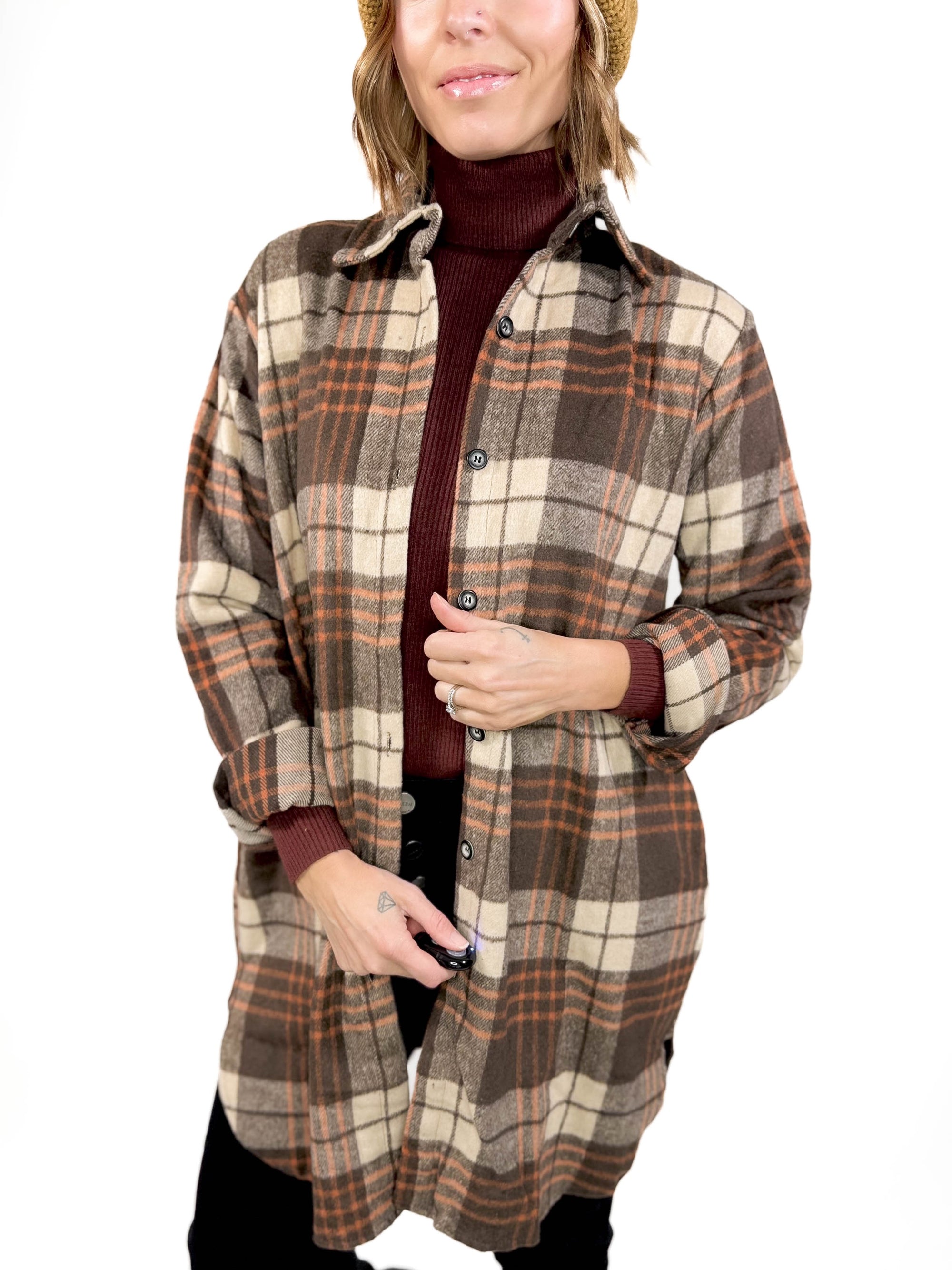 Renfrew Plaid Shacket- APRICOT/BROWN