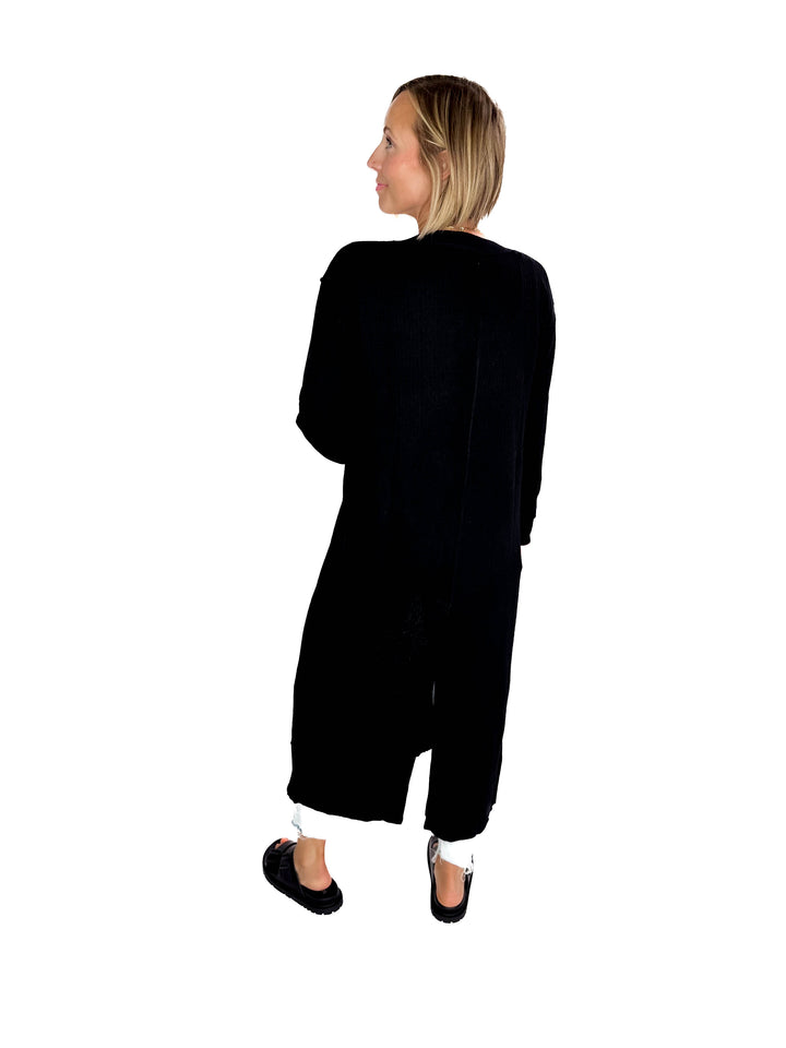 Railey Long Line Button Front Cardigan- BLACK