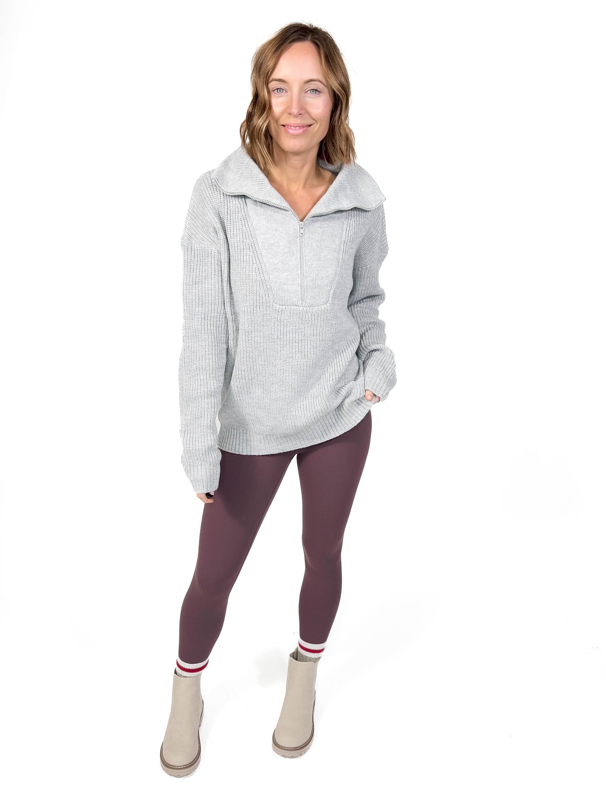 Canmore 1/2 Zip Oversized Sweater- HTHR GREY