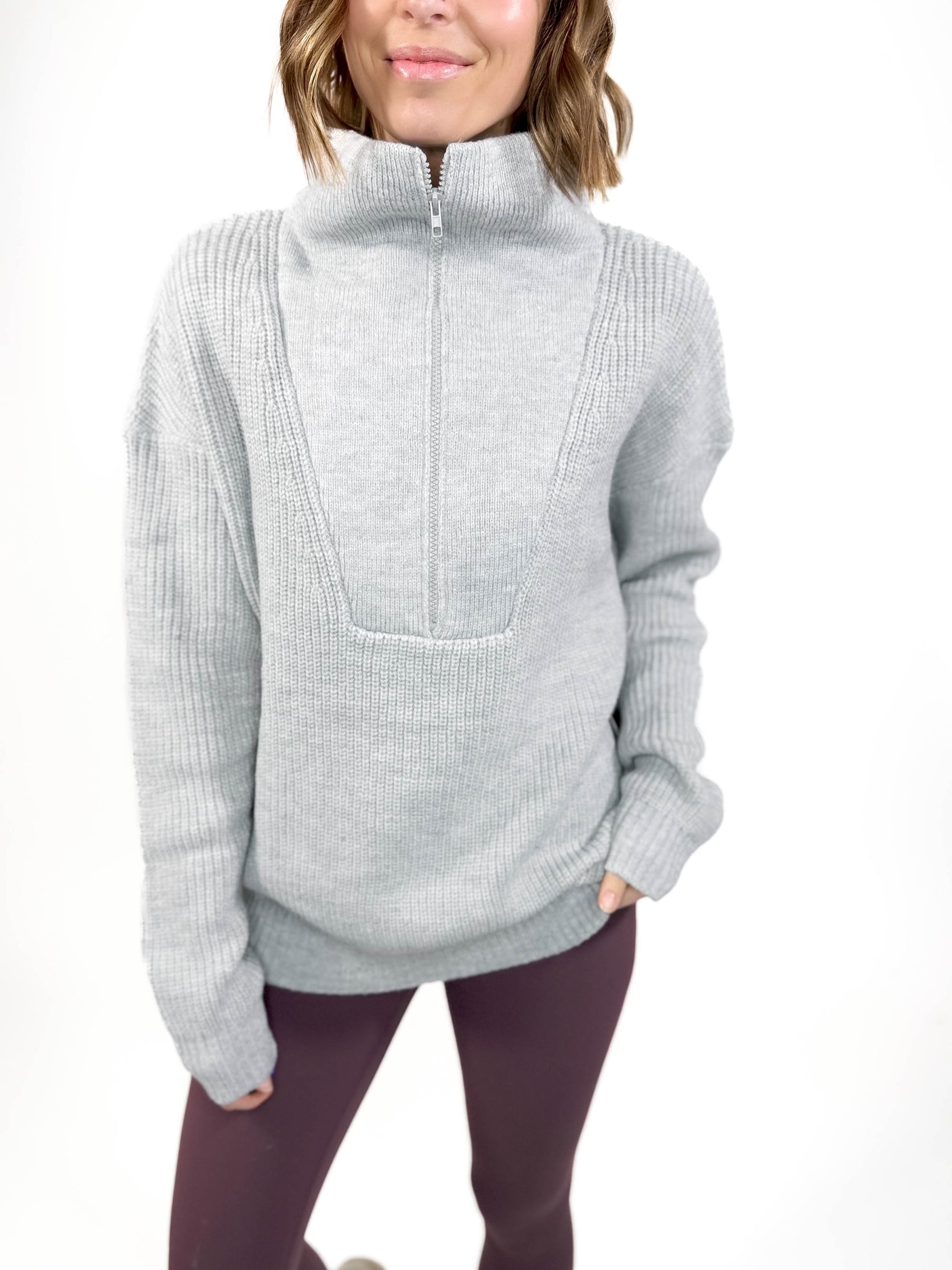 Canmore 1/2 Zip Oversized Sweater- HTHR GREY