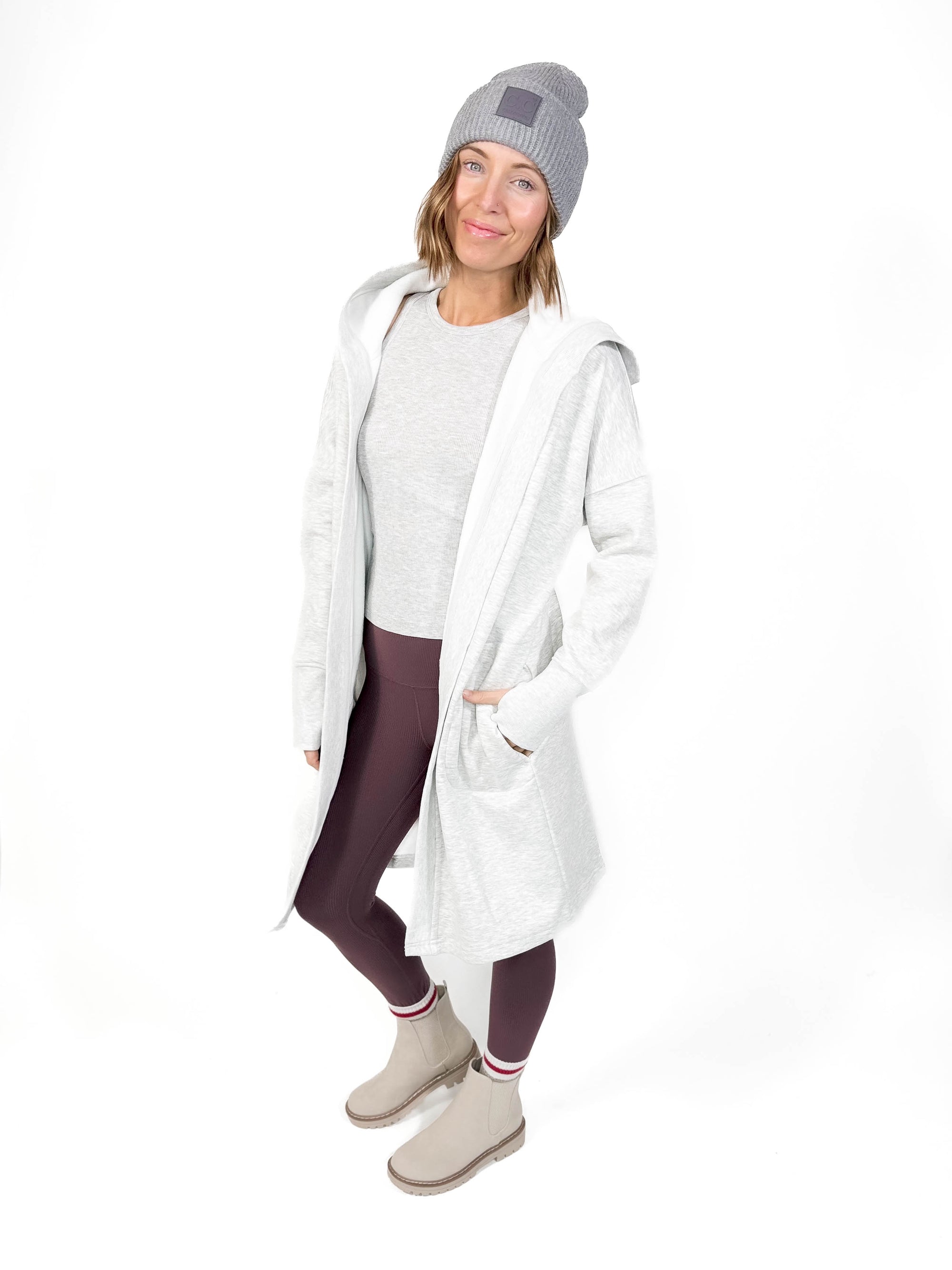 MONO B Whistler Fleece Lined Cardigan- ASH GREY