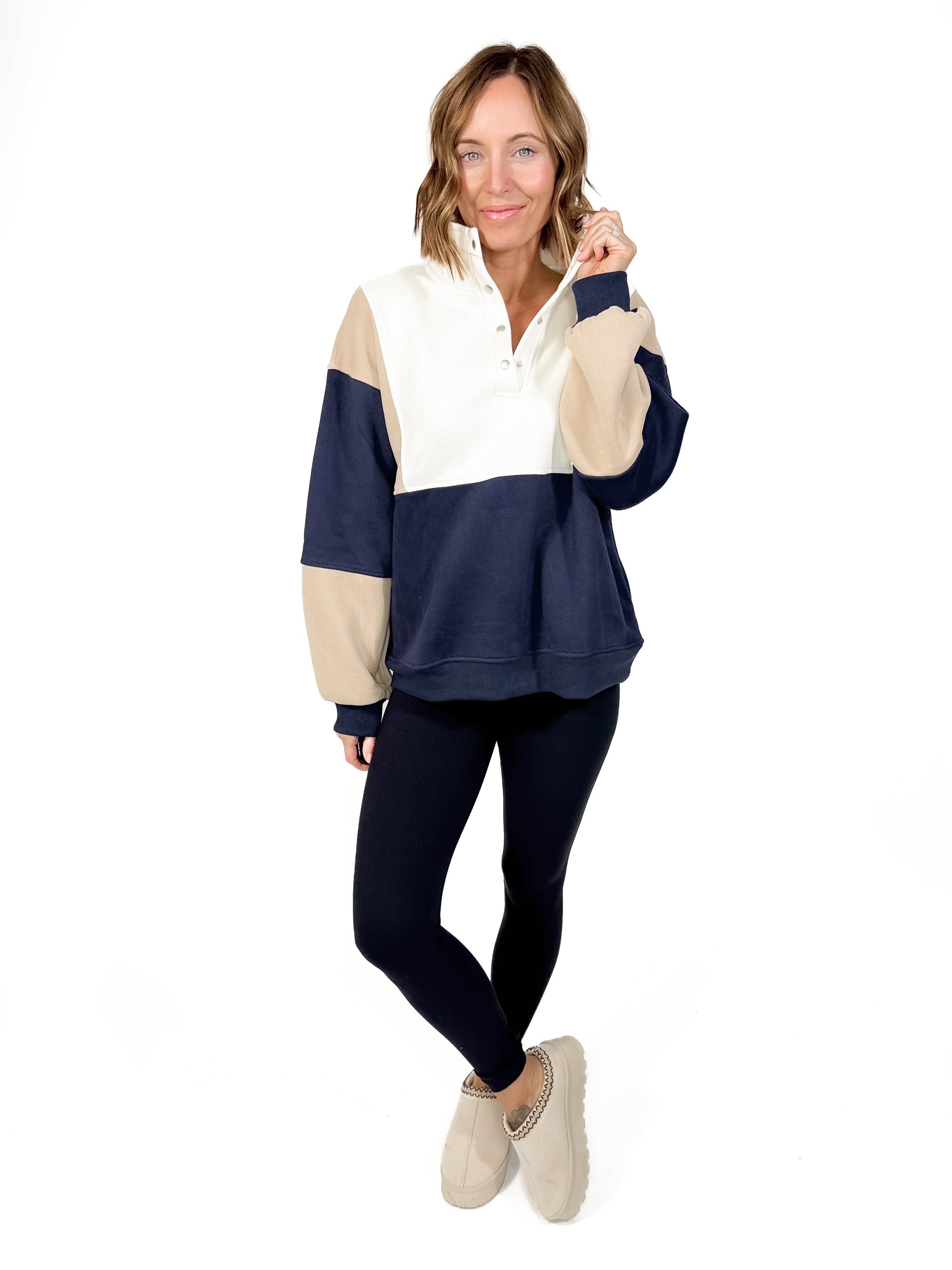 Gloria Colorblock Pullover- NAVY/TAUPE