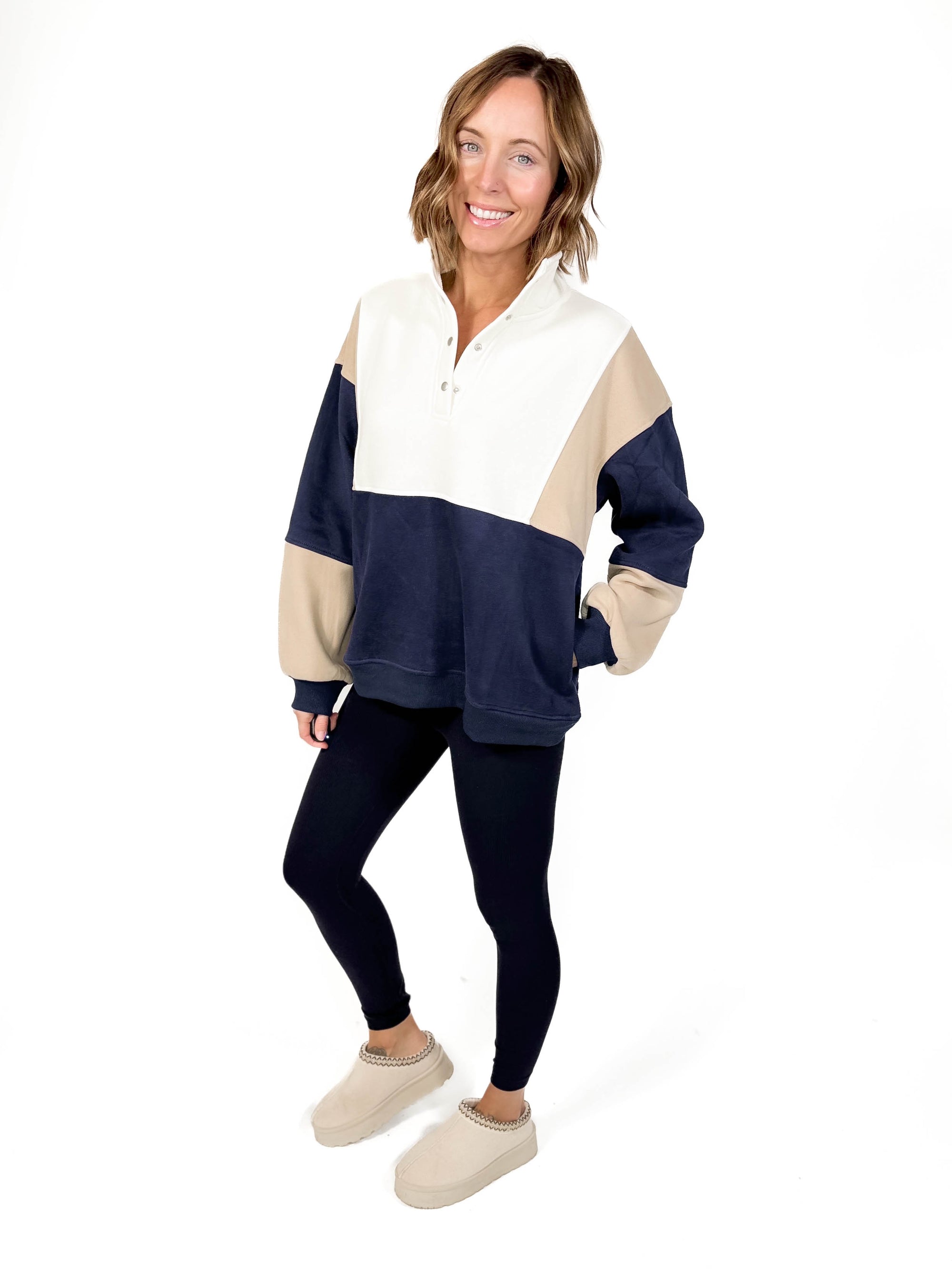 Gloria Colorblock Pullover- NAVY/TAUPE