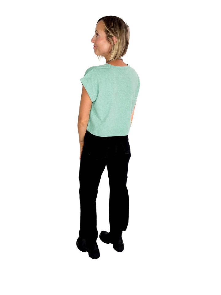 Helen Cotton Folded Sleeve Top- HEATHER MINT GREEN-FINAL SALE
