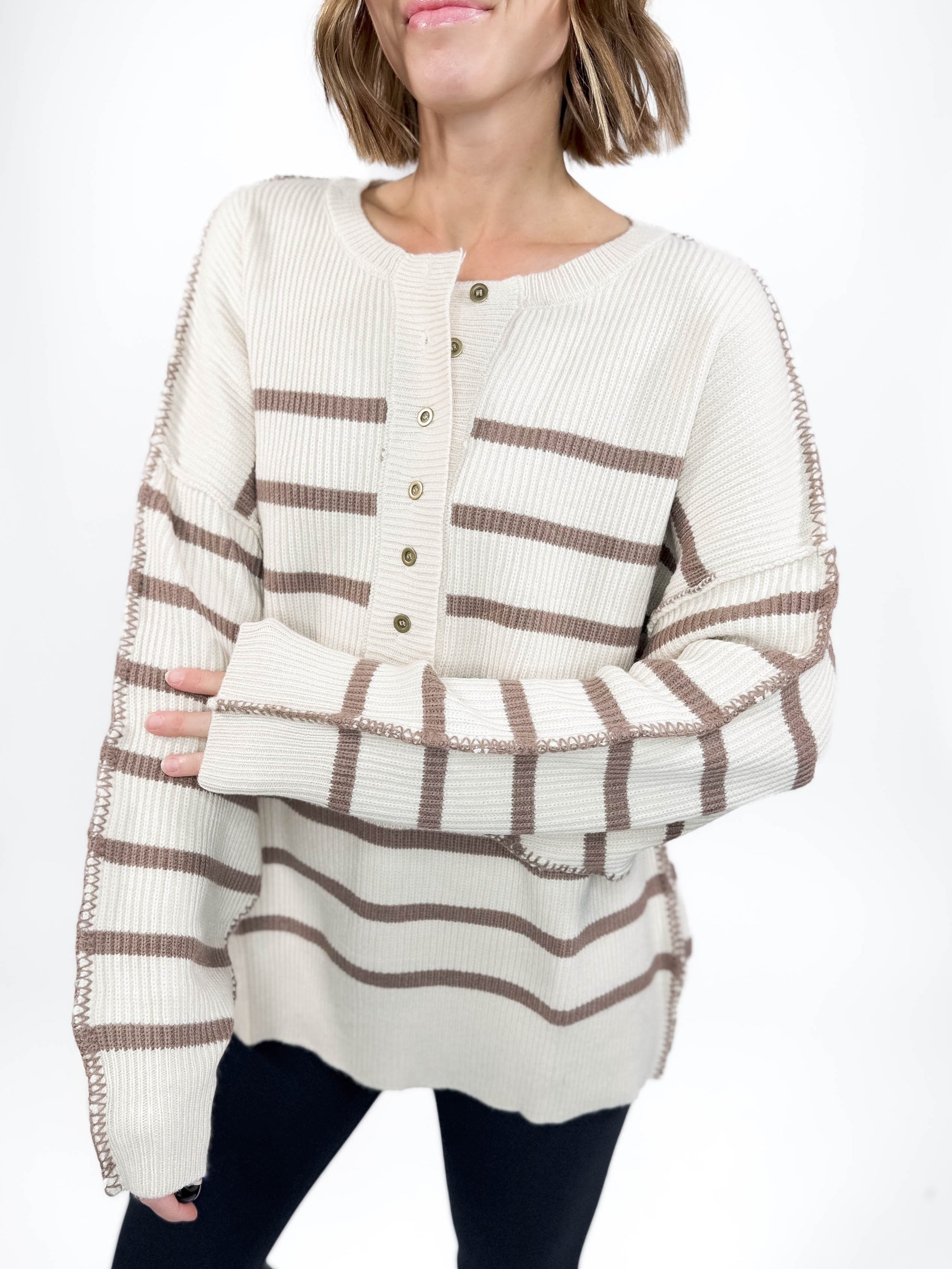 Ruby Henley Sweater- OATMEAL