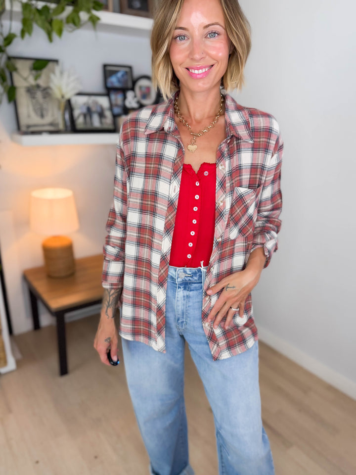 Edith Plaid Flannel Shirt- ROSEWOOD