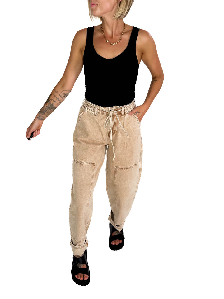 Jazz Colour Washed Barrel Fit Pants- TAN WASH-FINAL SALE*L*