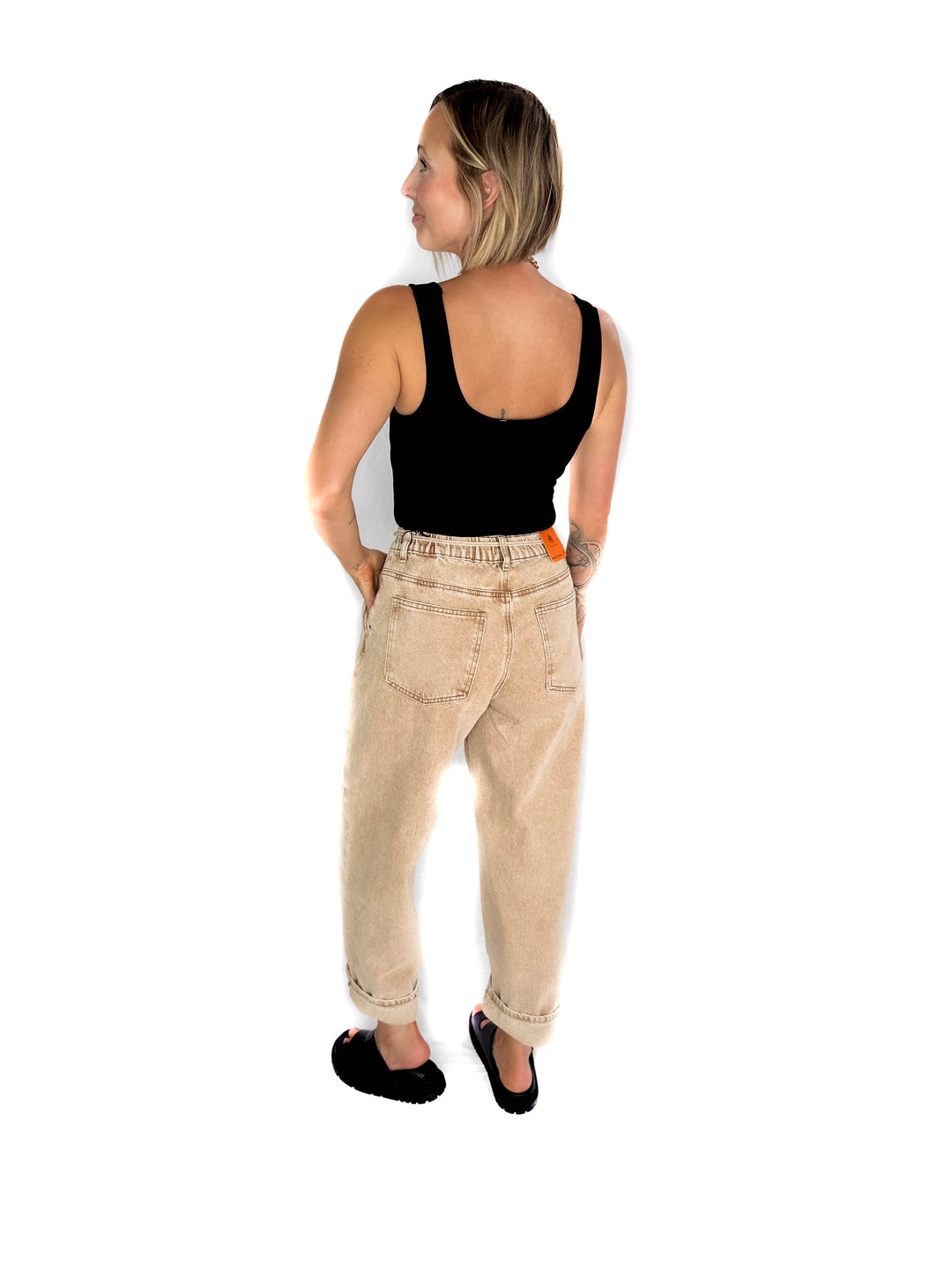Jazz Colour Washed Barrel Fit Pants- TAN WASH-FINAL SALE*L*