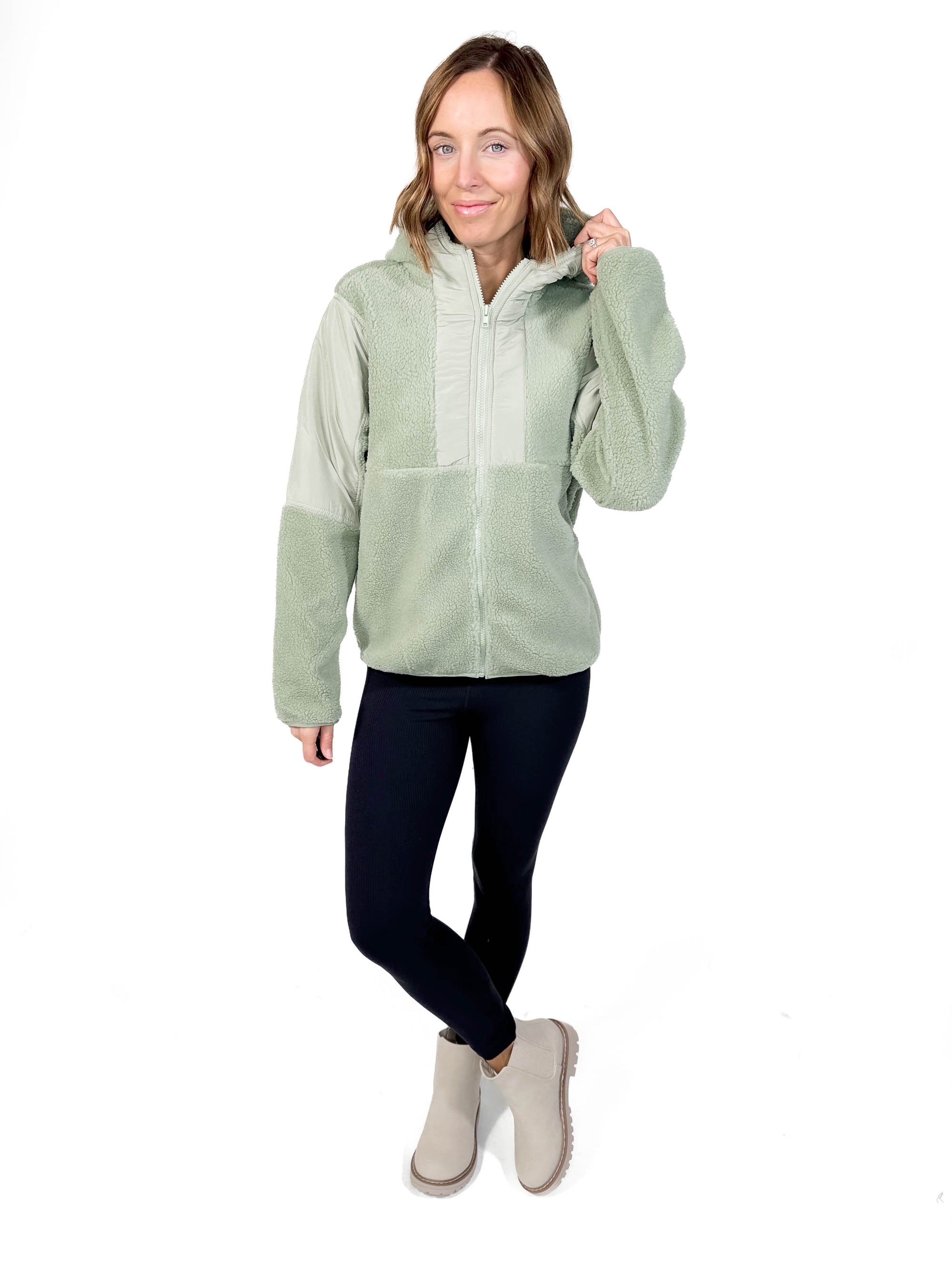 Blakely Full Zip Sherpa Fleece- SAGE