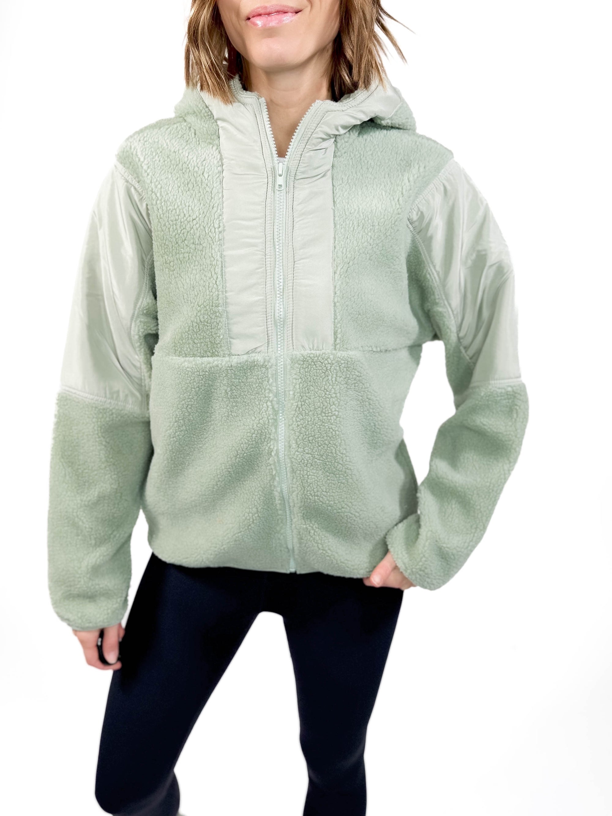 Blakely Full Zip Sherpa Fleece- SAGE