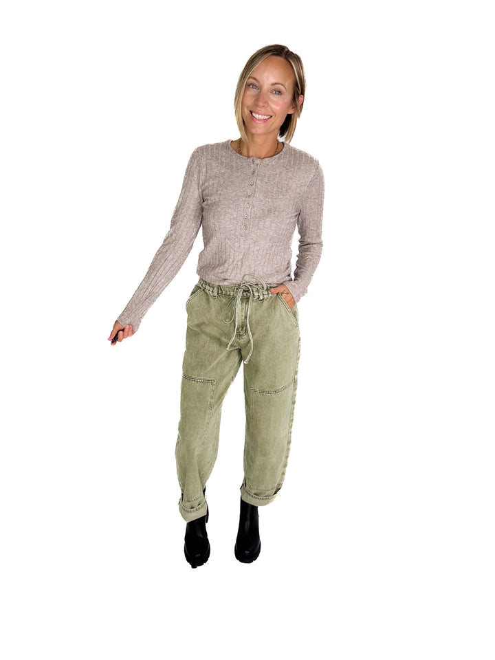 Rhonda Ribbed Long Sleeve Button Down Top- MAHOGANY