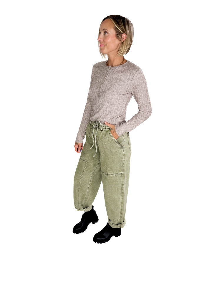 Rhonda Ribbed Long Sleeve Button Down Top- MAHOGANY
