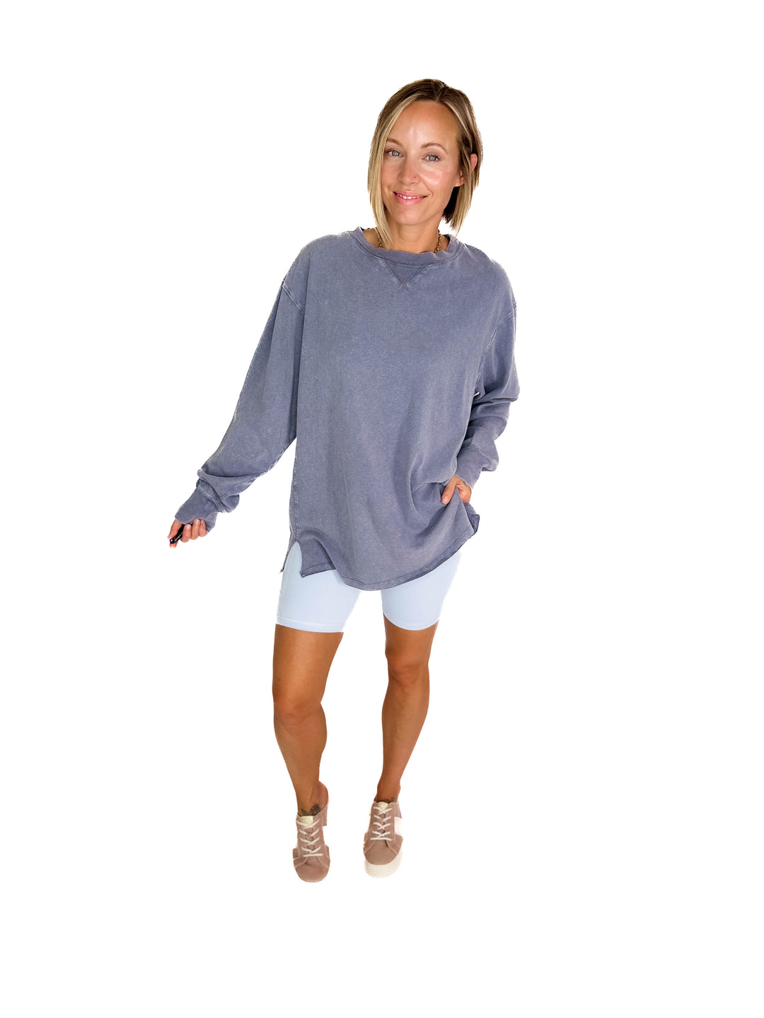 Rita Washed Tunic Long Sleeve- DUSTY NAVY