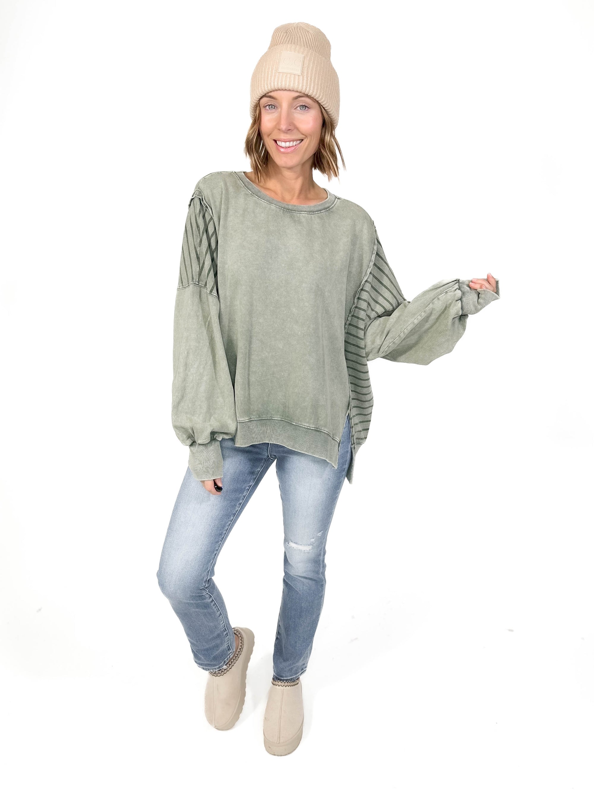 Embree Mineral Wash Pullover- FADED MOSS-FINAL SALE *L*