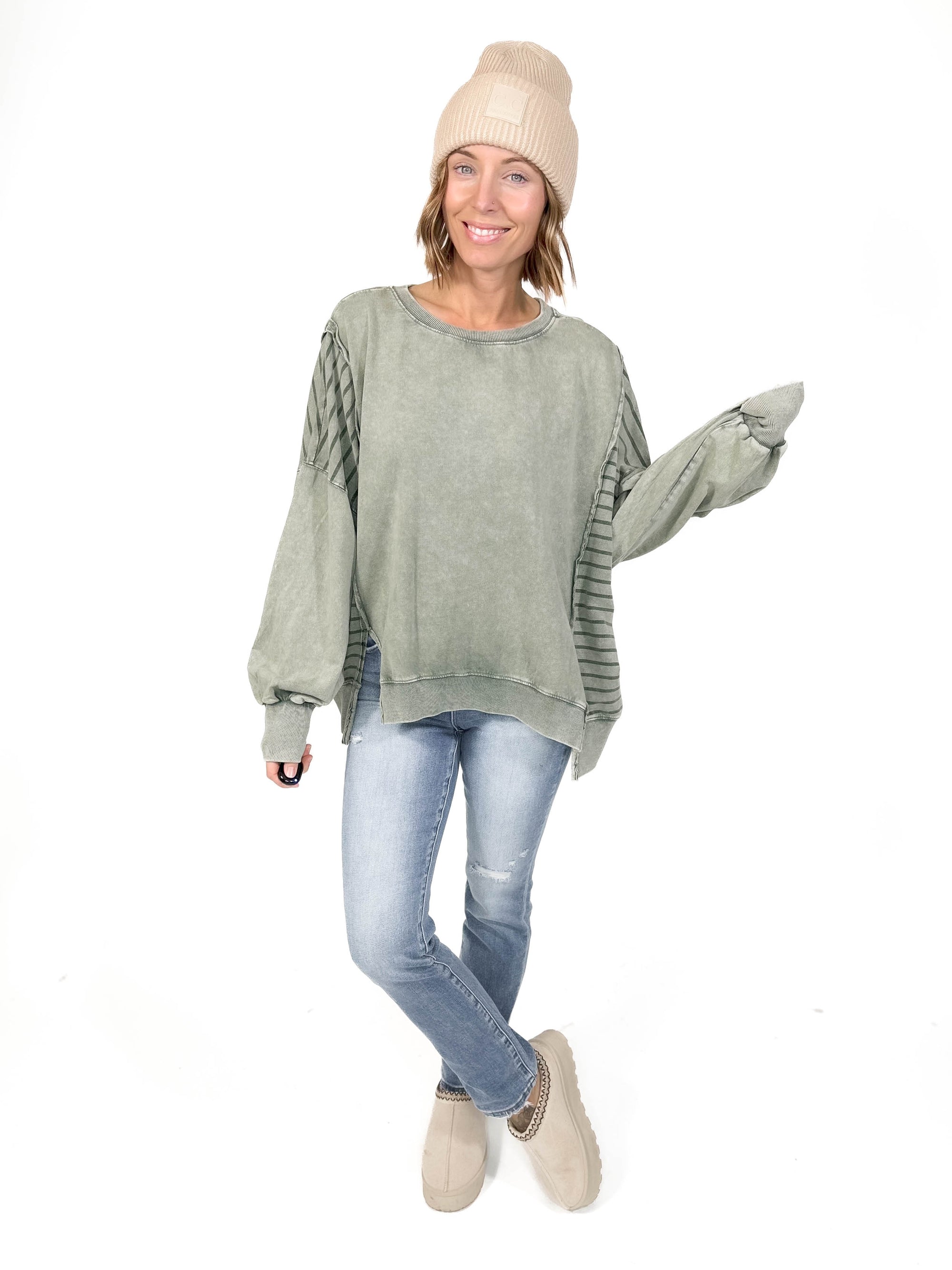 Embree Mineral Wash Pullover- FADED MOSS-FINAL SALE *L*