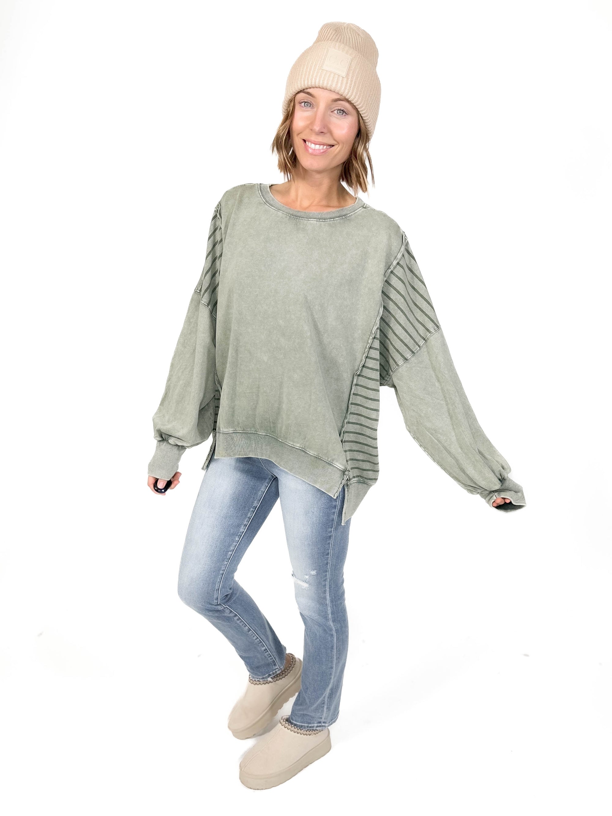 Embree Mineral Wash Pullover- FADED MOSS-FINAL SALE *L*