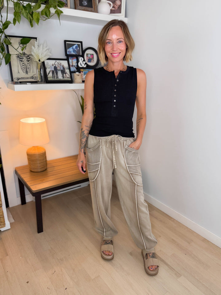 Monaco Washed Terry Pant- MOCHA