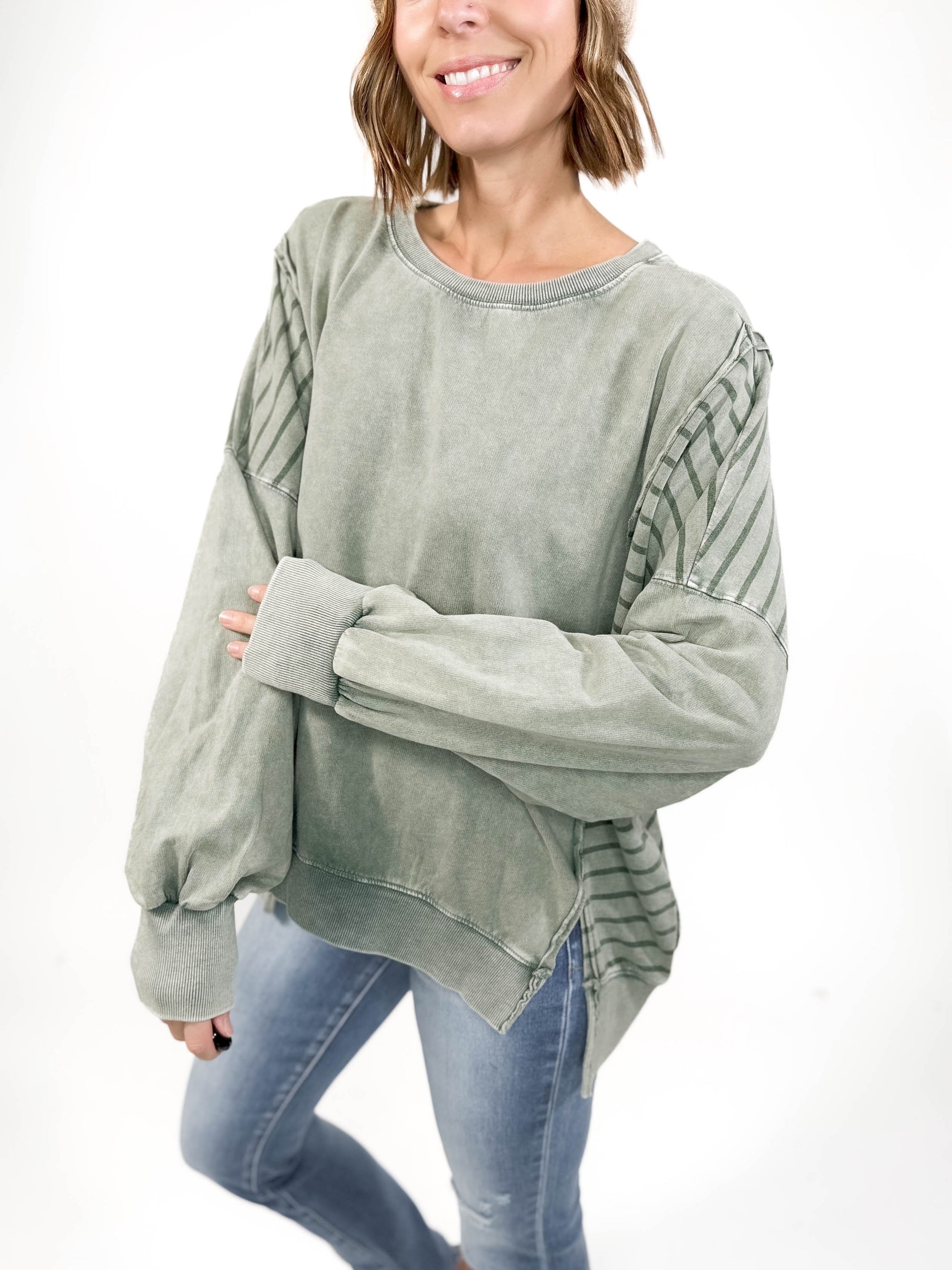 Embree Mineral Wash Pullover- FADED MOSS-FINAL SALE *L*