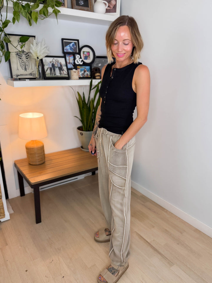 Monaco Washed Terry Pant- MOCHA