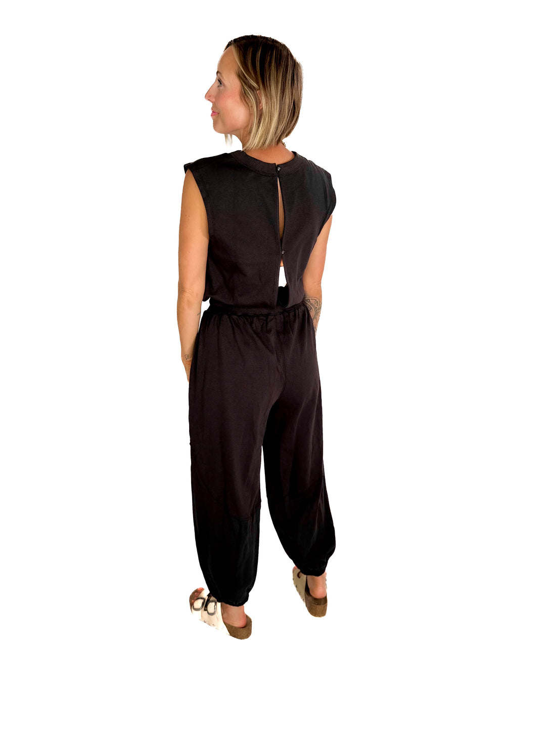 Lisa Drawstring Waist Knit Active Jumpsuit- ASH