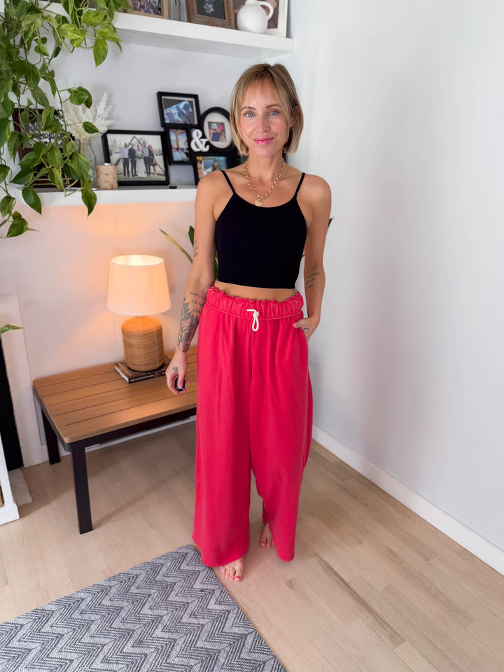 Daydream Foldover Sweatpant- RED