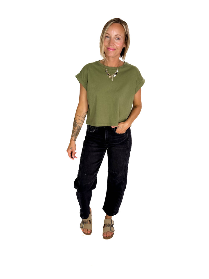 Helen Cotton Folded Sleeve Top- LIGHT OLIVE-FINAL SALE