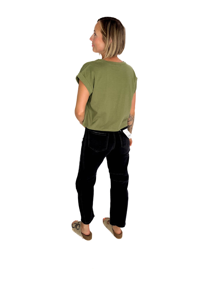 Helen Cotton Folded Sleeve Top- LIGHT OLIVE-FINAL SALE