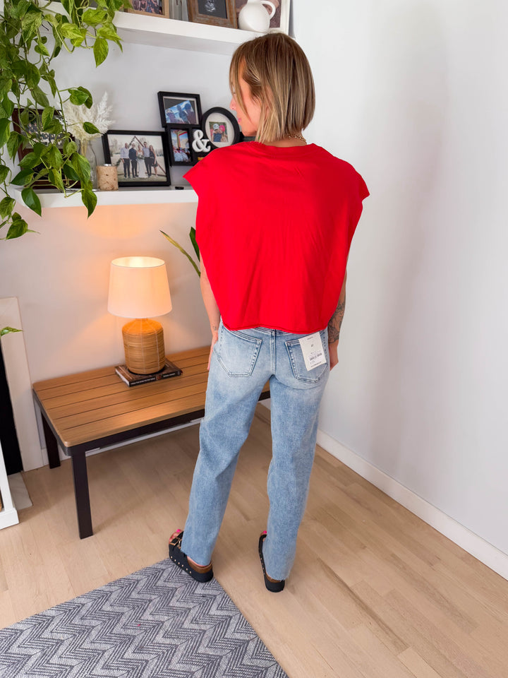 Moonlight Cotton Short Sleeve Crop- RED