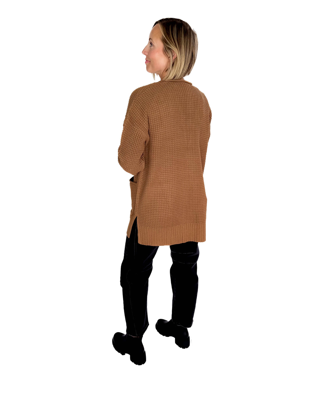 Marley Waffle Cardigan- DEEP CAMEL
