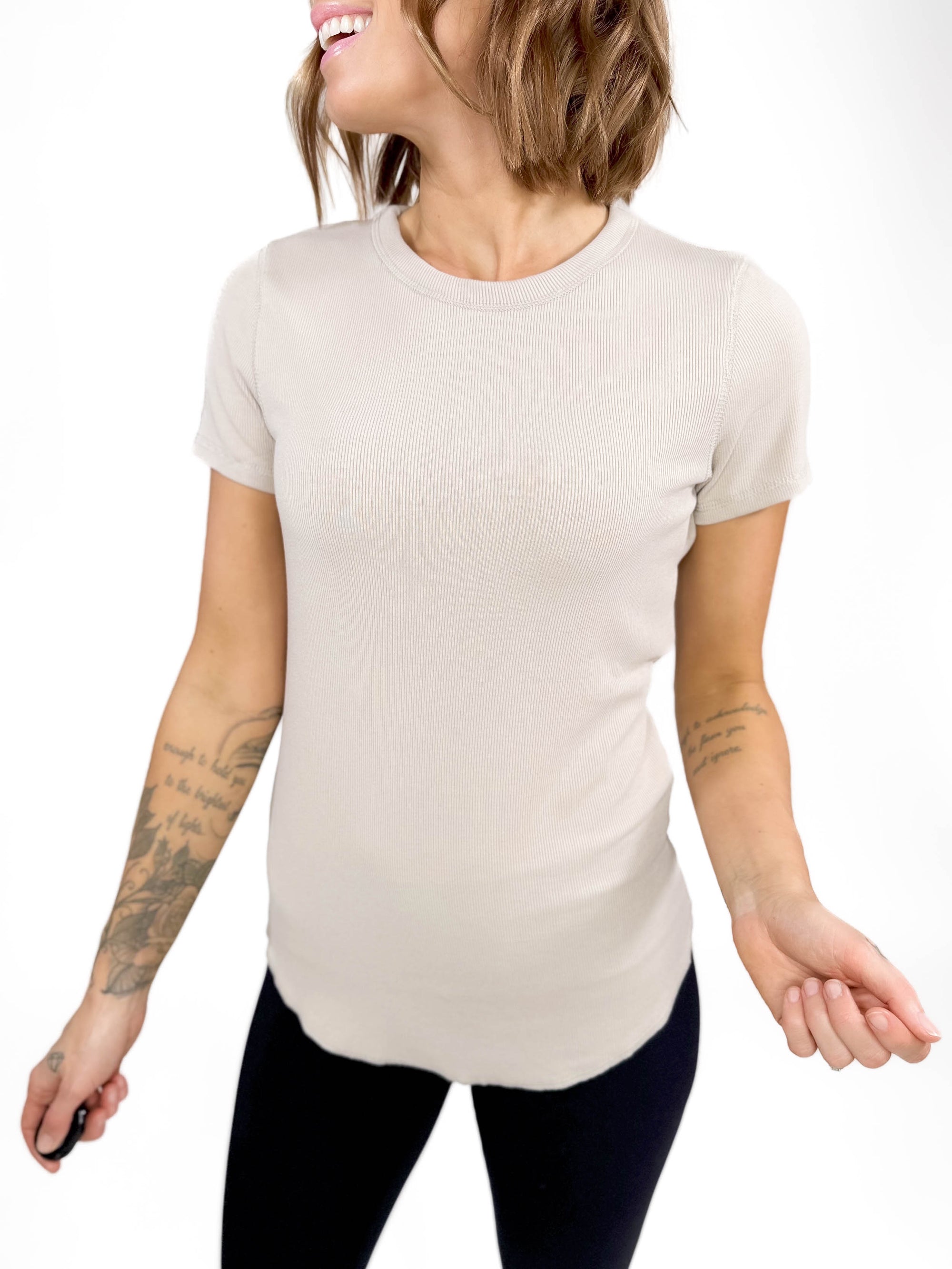 Classic Ribbed Tee- STONE