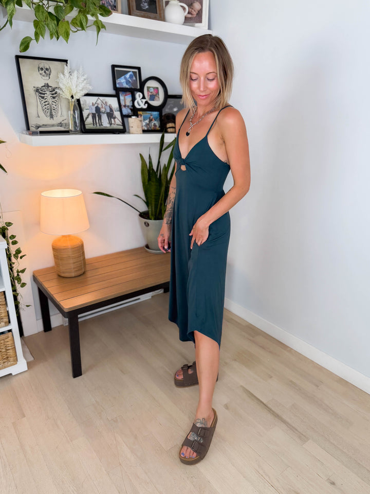 Charlize Modal V-neck Cami Dress- HUNTER GREEN