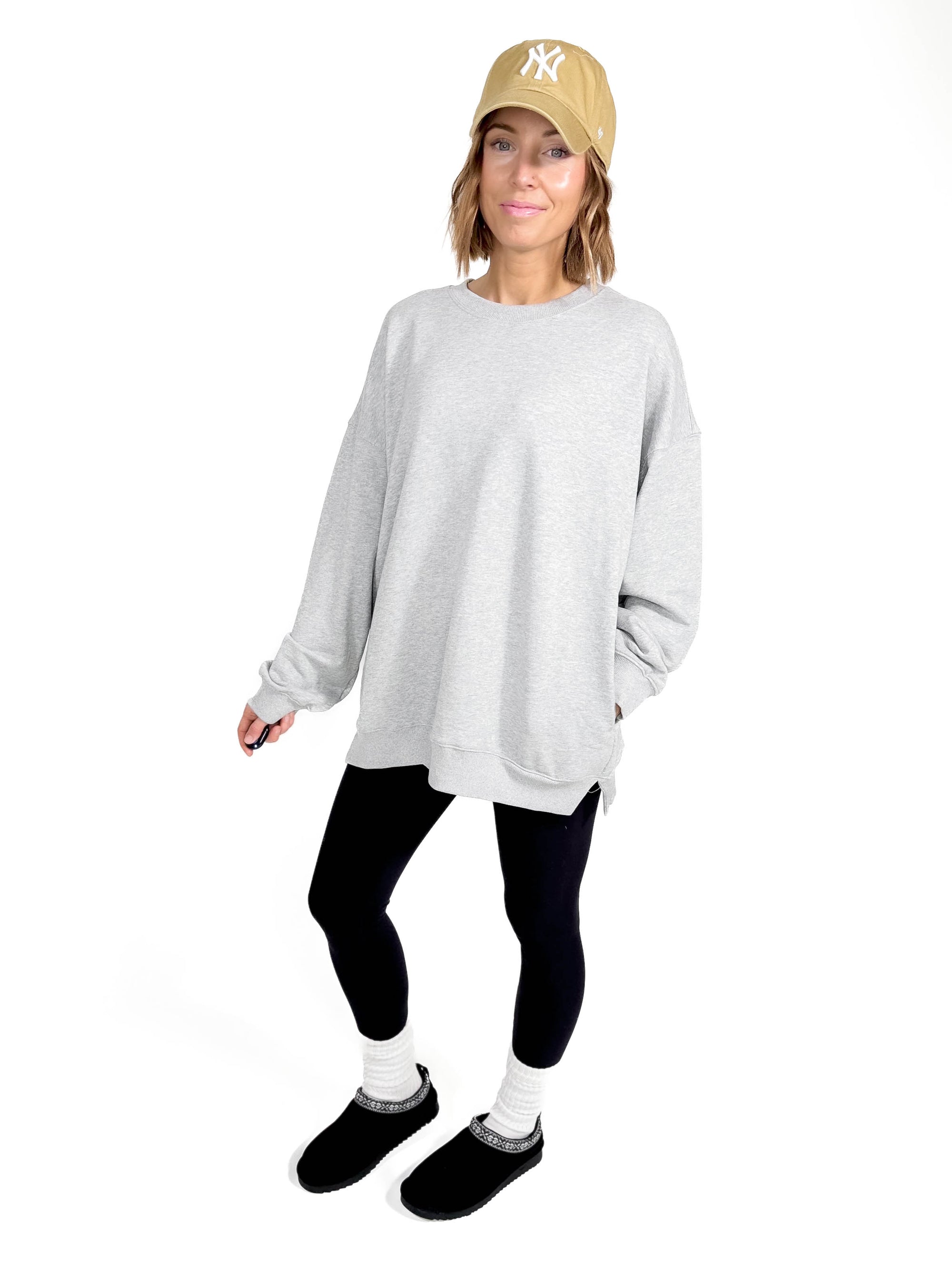 Adams Oversized Cotton Pullover- HTHR GREY